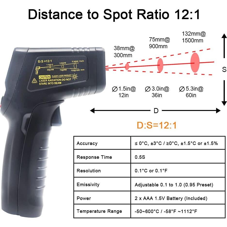 Termómetro Infrarrojo Digital KETOTEK KT600B -50°C a 600°C