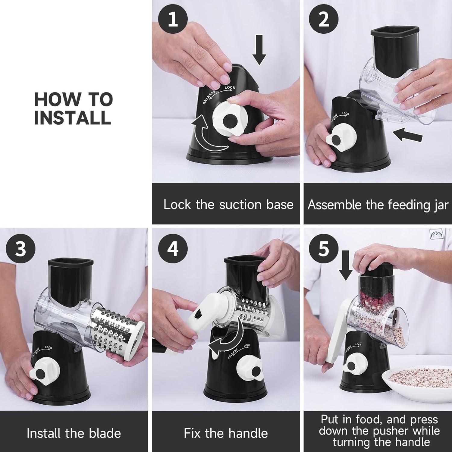 Rallador de Queso Rotatorio REDPANT Negro con 3 Cuchillas