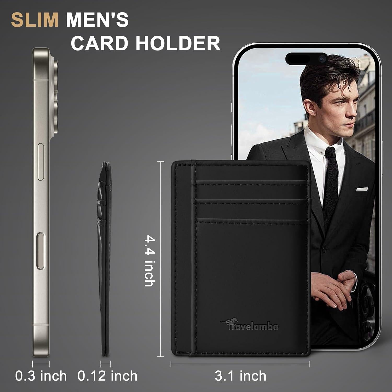 Billetera Slim Travelambo de Cuero con Bloqueo RFID - Negro