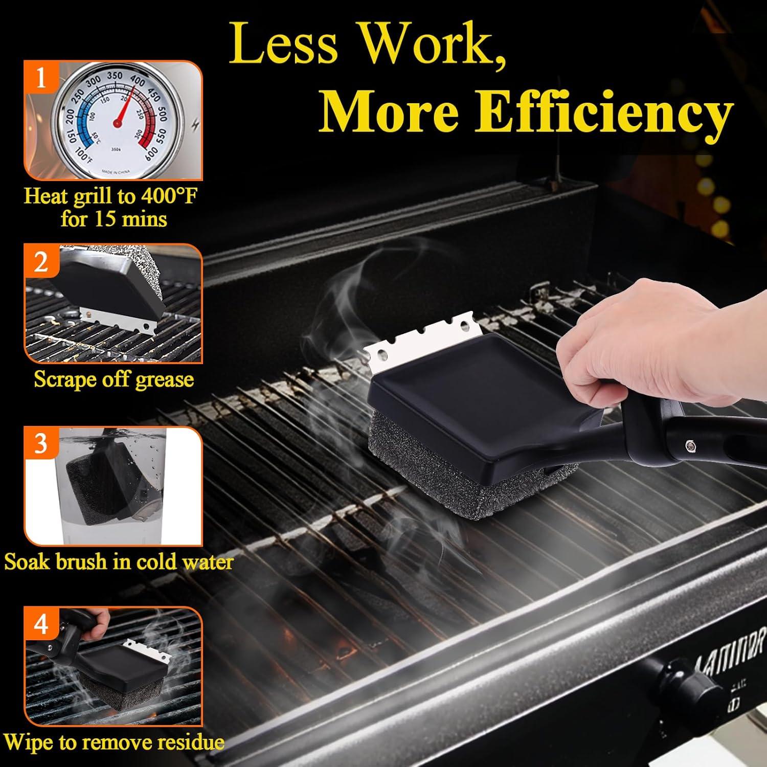 Cepillo para Parrilla ANJUKE 4 en 1 con Raspador y Mango Largo