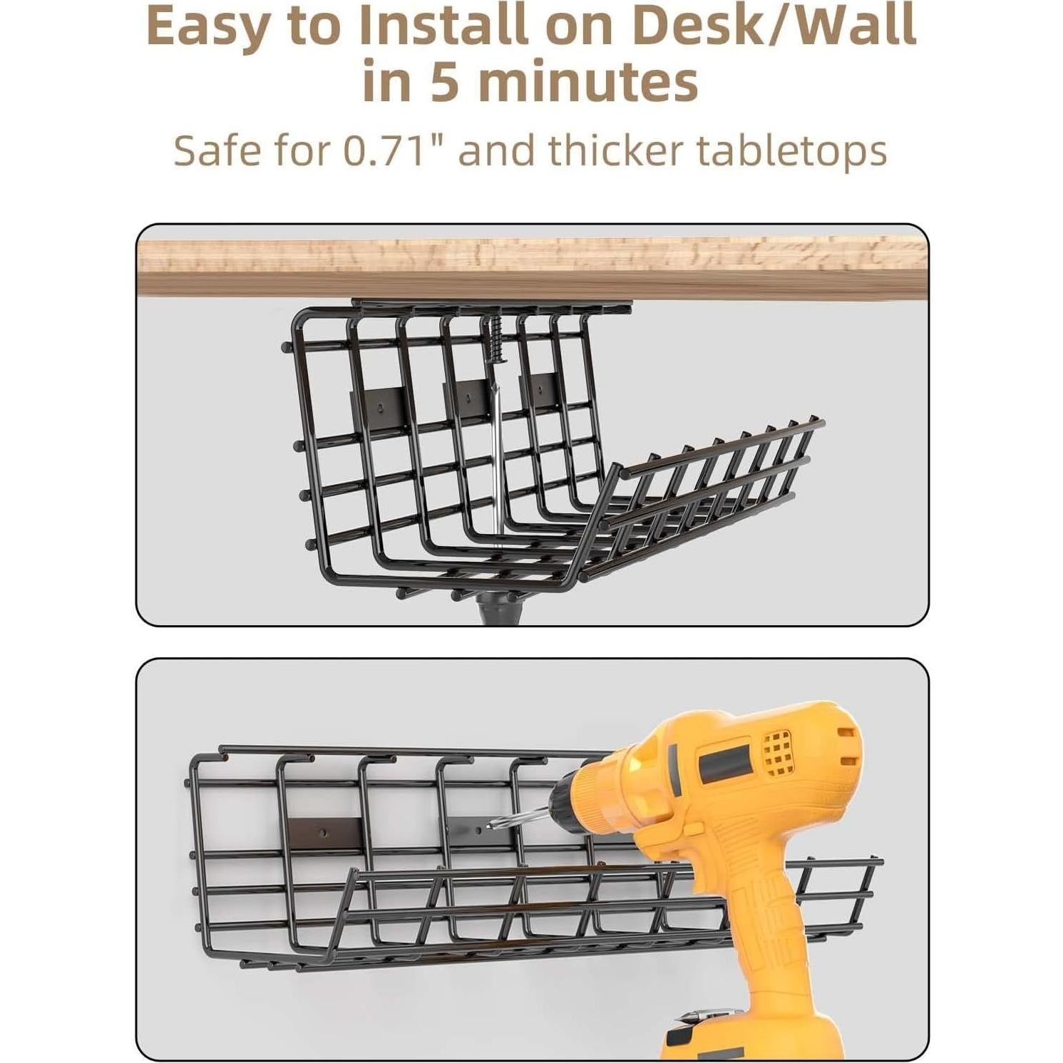 Paquete de 2 Bandejas de Gestión de Cables Delamu - Metal Negro