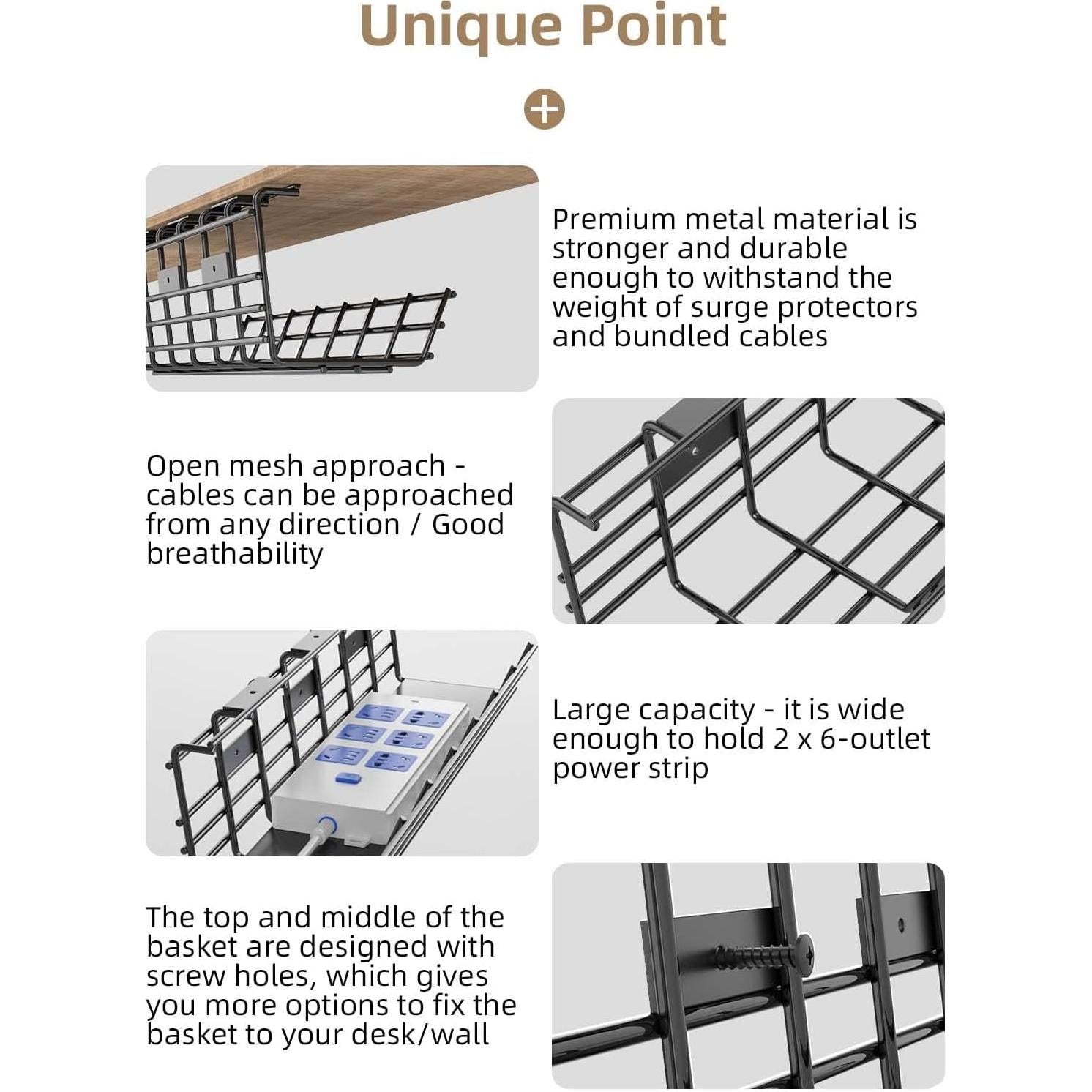 Paquete de 2 Bandejas de Gestión de Cables Delamu - Metal Negro