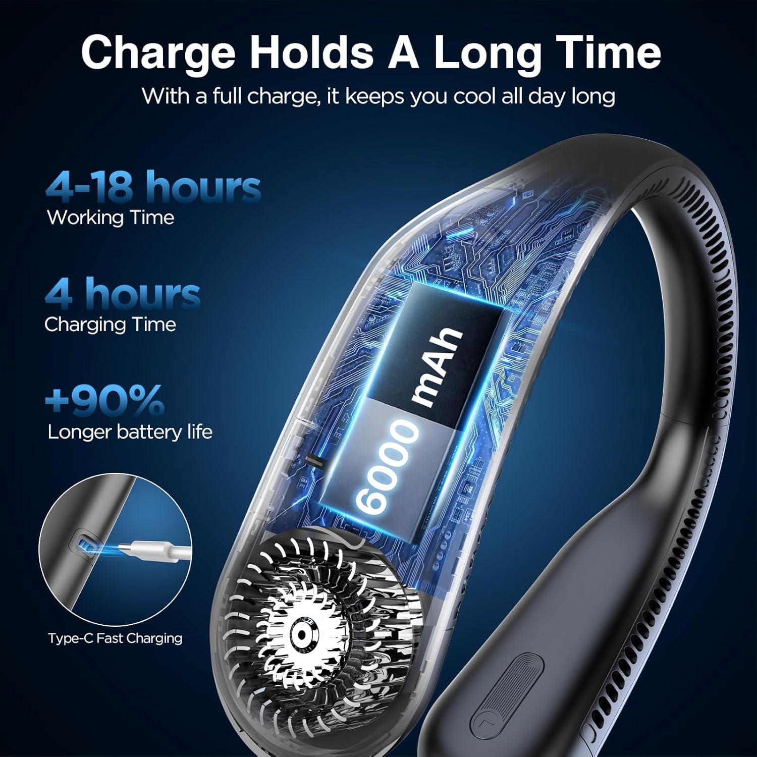 Ventilador de Cuello Hotsales Recargable 6000 mAh 3 Velocidades