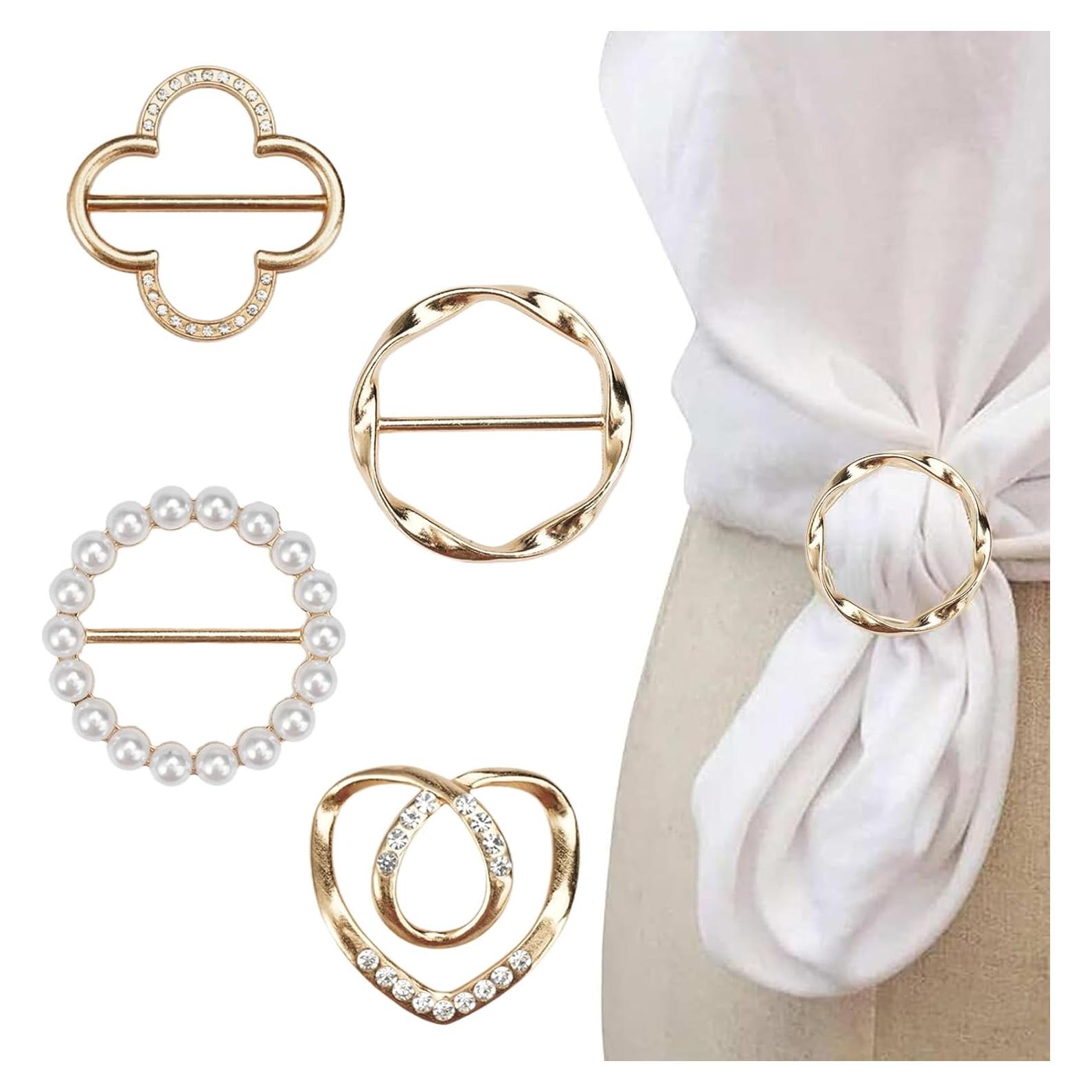 4 Clips de Anillo para Bufanda TWSURE - Metal Dorado