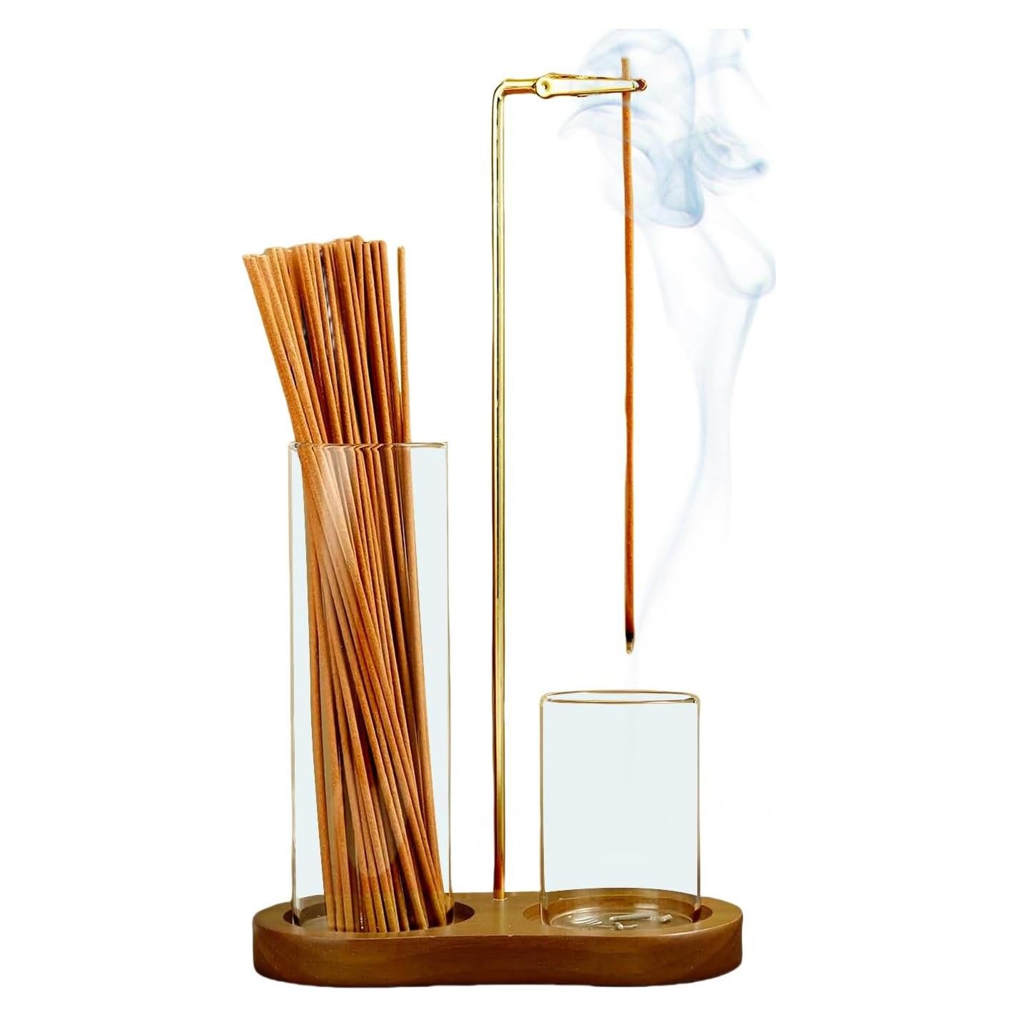 Soporte de Incienso 2 en 1 OEAYA con Base de Madera y Vidrio