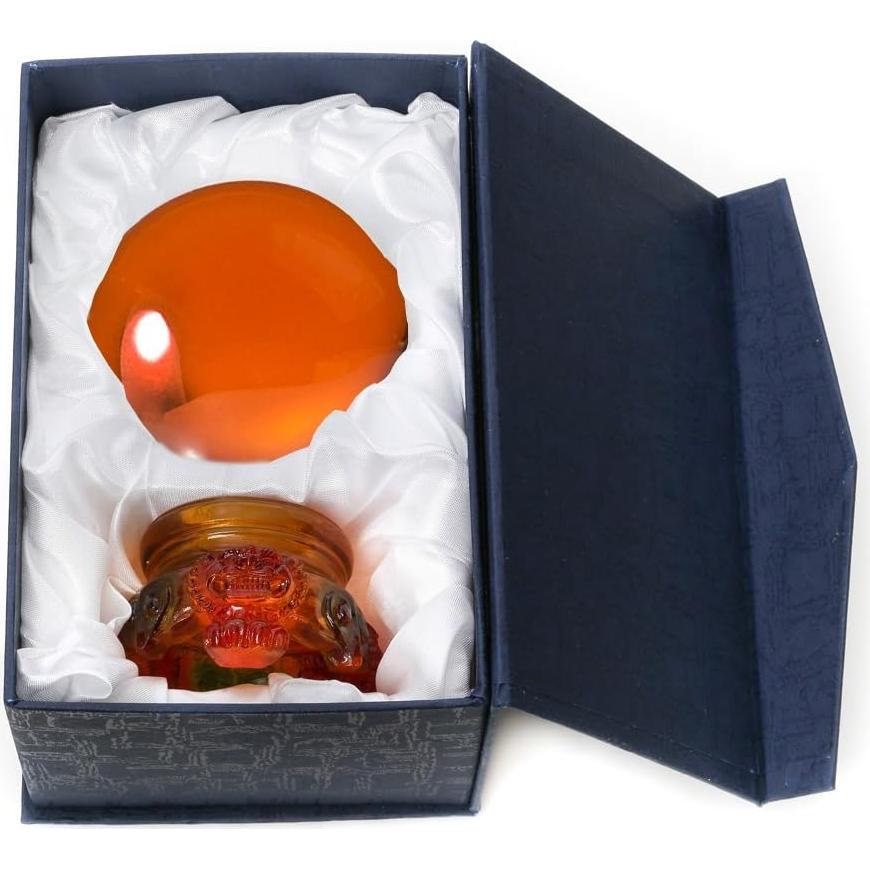 Bola de Cristal Ámbar 80mm Amlong con Soporte León Arcoíris