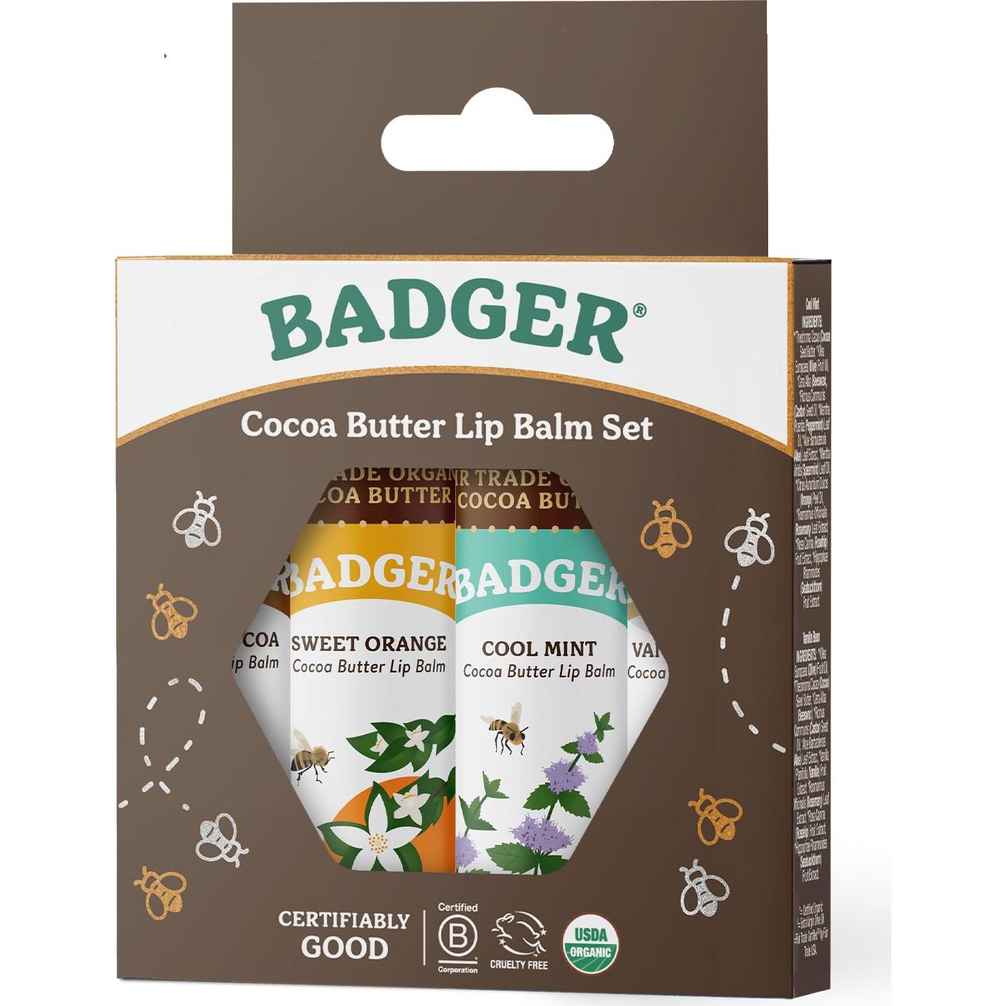 Set de bálsamos labiales orgánicos Badger 4 sabores 7g