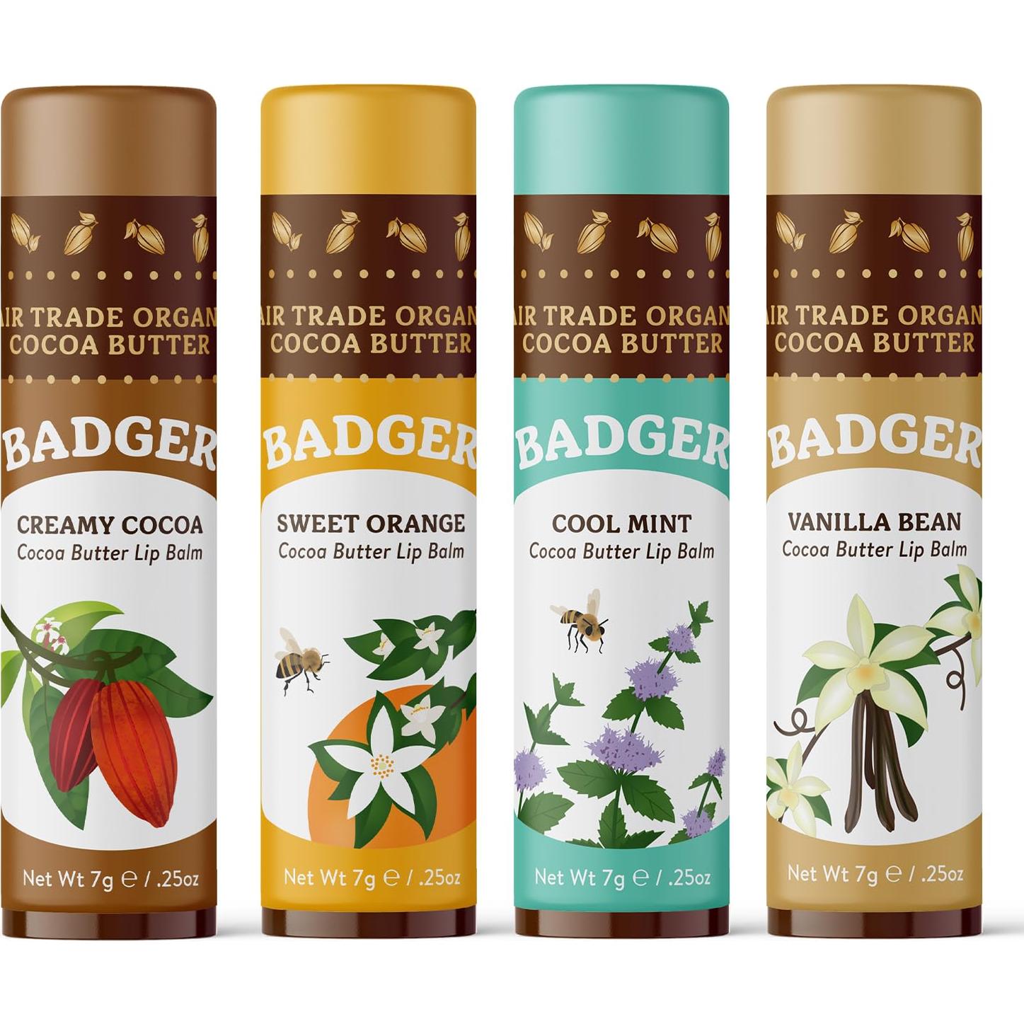 Set de bálsamos labiales orgánicos Badger 4 sabores 7g