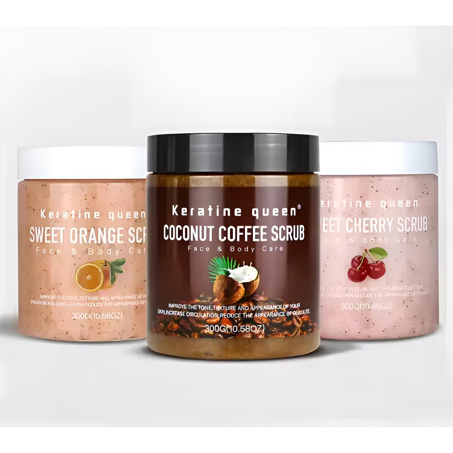 Set Exfoliantes Facial y Corporal Keratine Queen 300g - Café de Coco y Naranja Dulce