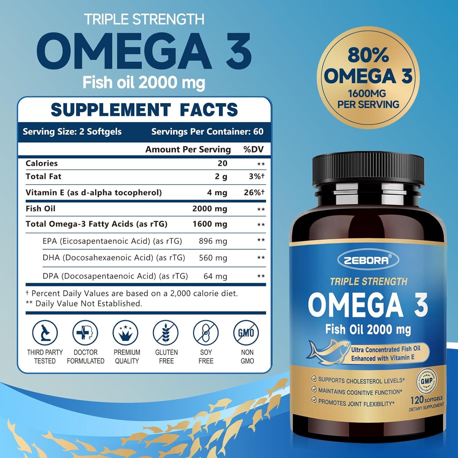ZEBORA Aceite de Pescado Omega-3 rTG 2000mg 120 Cápsulas