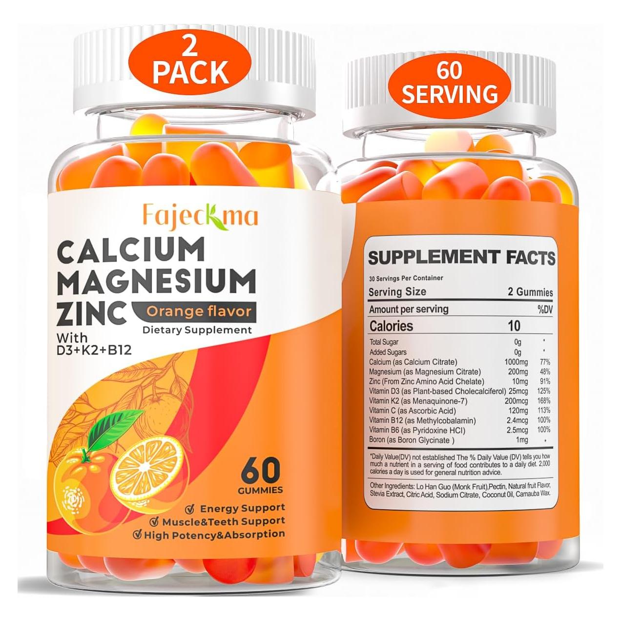 Gomitas de Calcio Magnesio Zinc Fajeckma 1000mg 60 Unidades