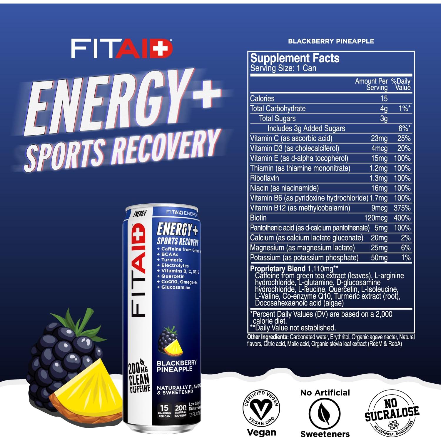 FITAID Energía 200mg Cafeína Natural Mora Piña - Paquete 12