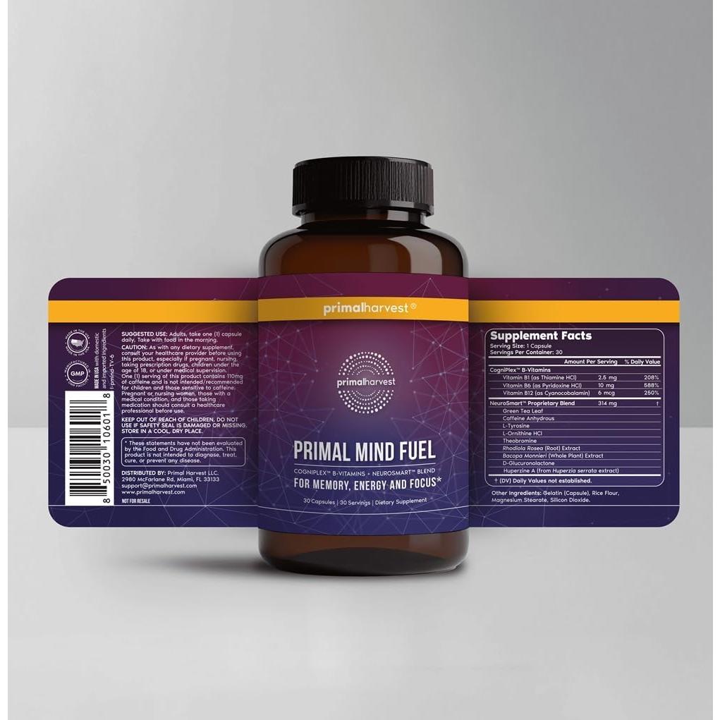 Suplemento Nootrópico Primal Harvest 30 Cápsulas Enfoque Energía