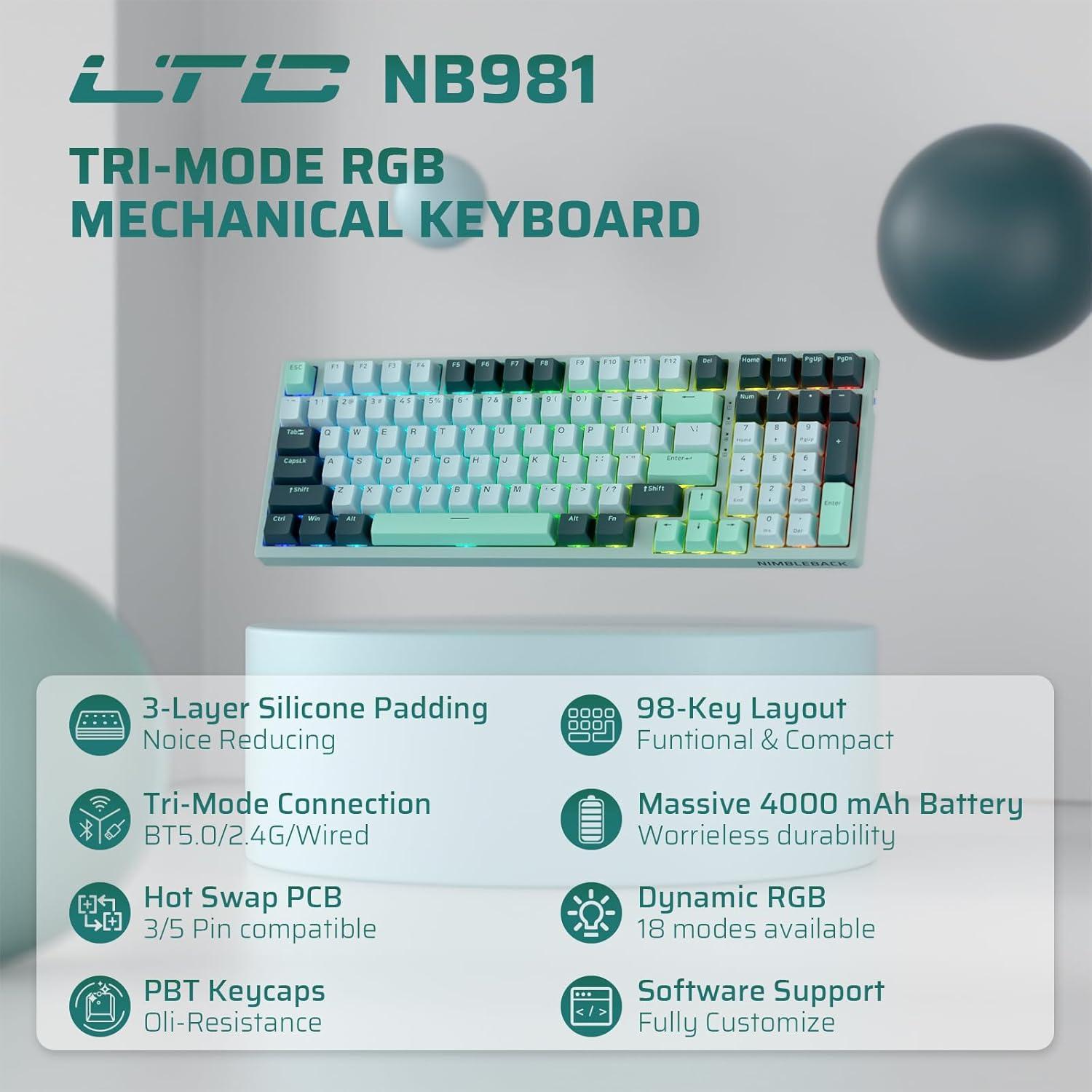 Teclado Mecánico Inalámbrico LTC Nimbleback NB981 RGB 98 Teclas