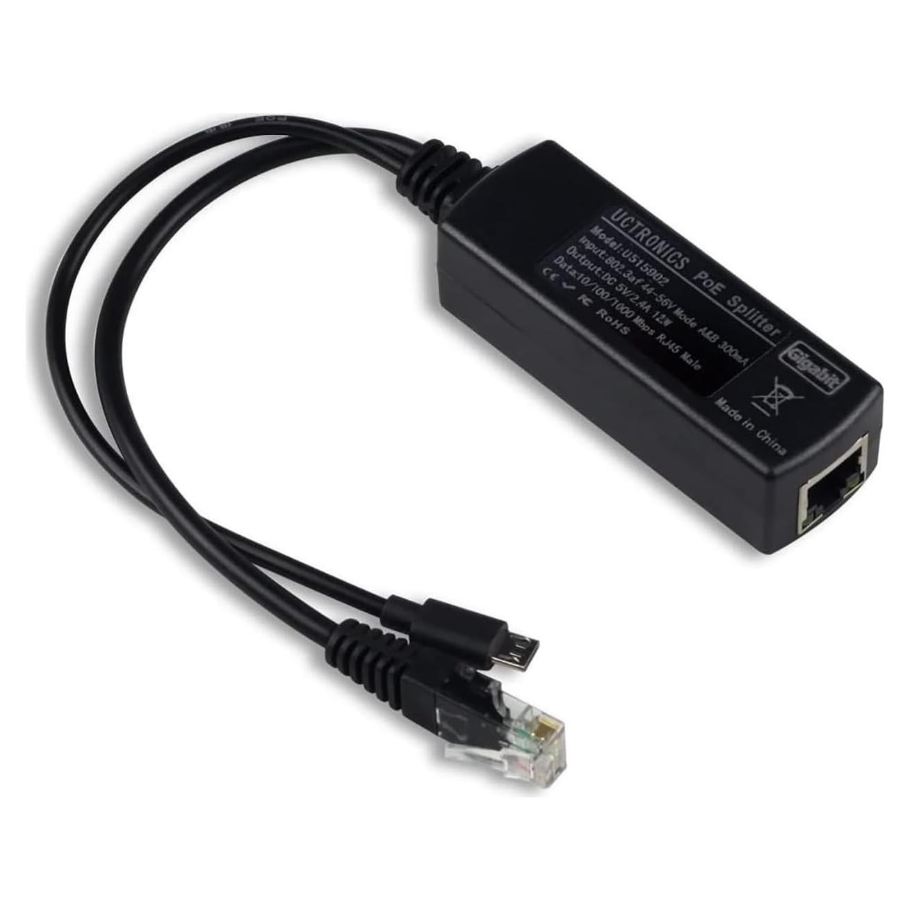 UCTRONICS PoE Splitter Gigabit 5V Micro USB para Raspberry Pi