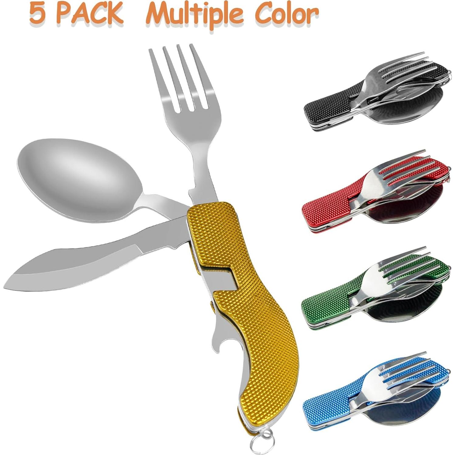 5 Utensilios de Camping EZYoutdoor - Acero Inoxidable 4-en-1