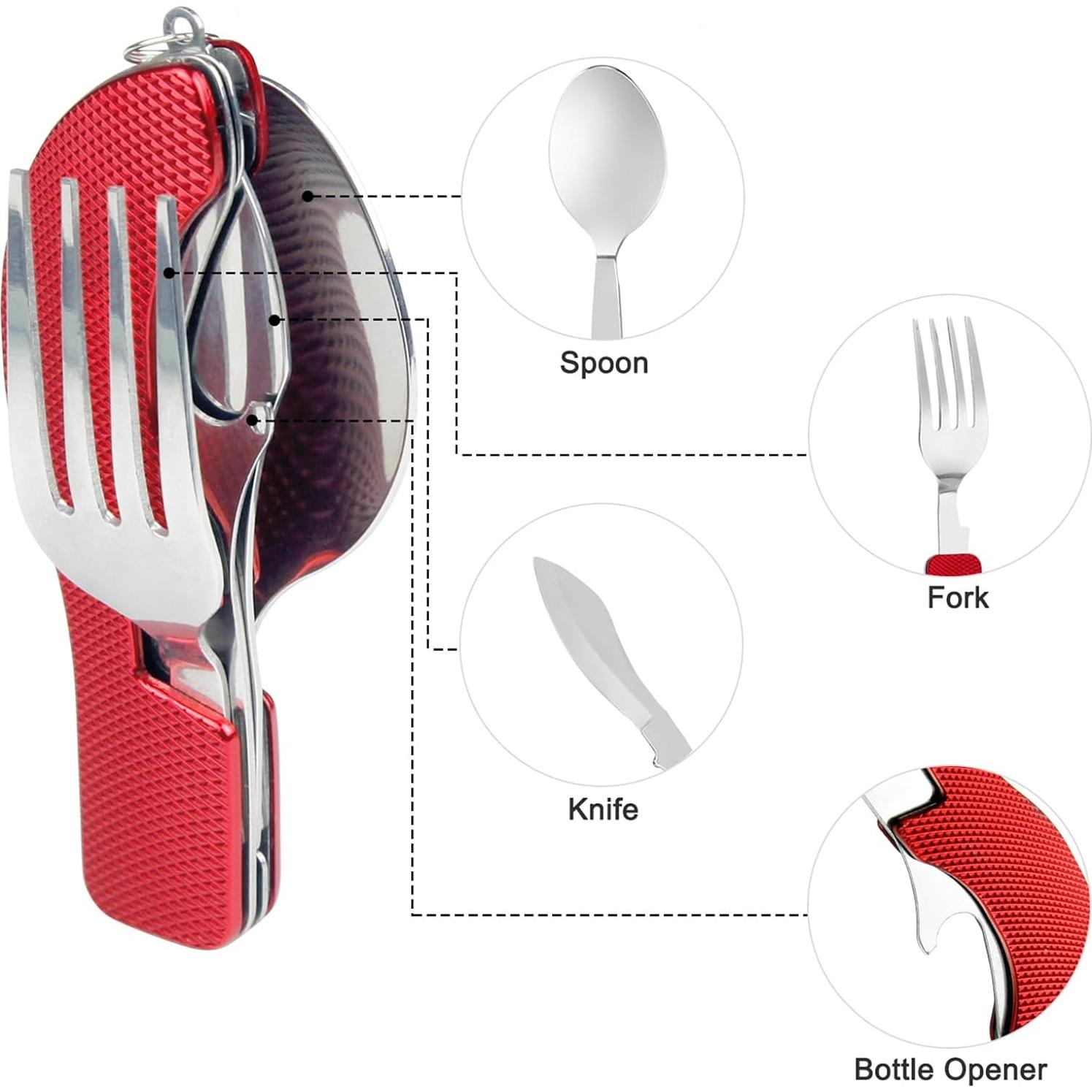 5 Utensilios de Camping EZYoutdoor - Acero Inoxidable 4-en-1