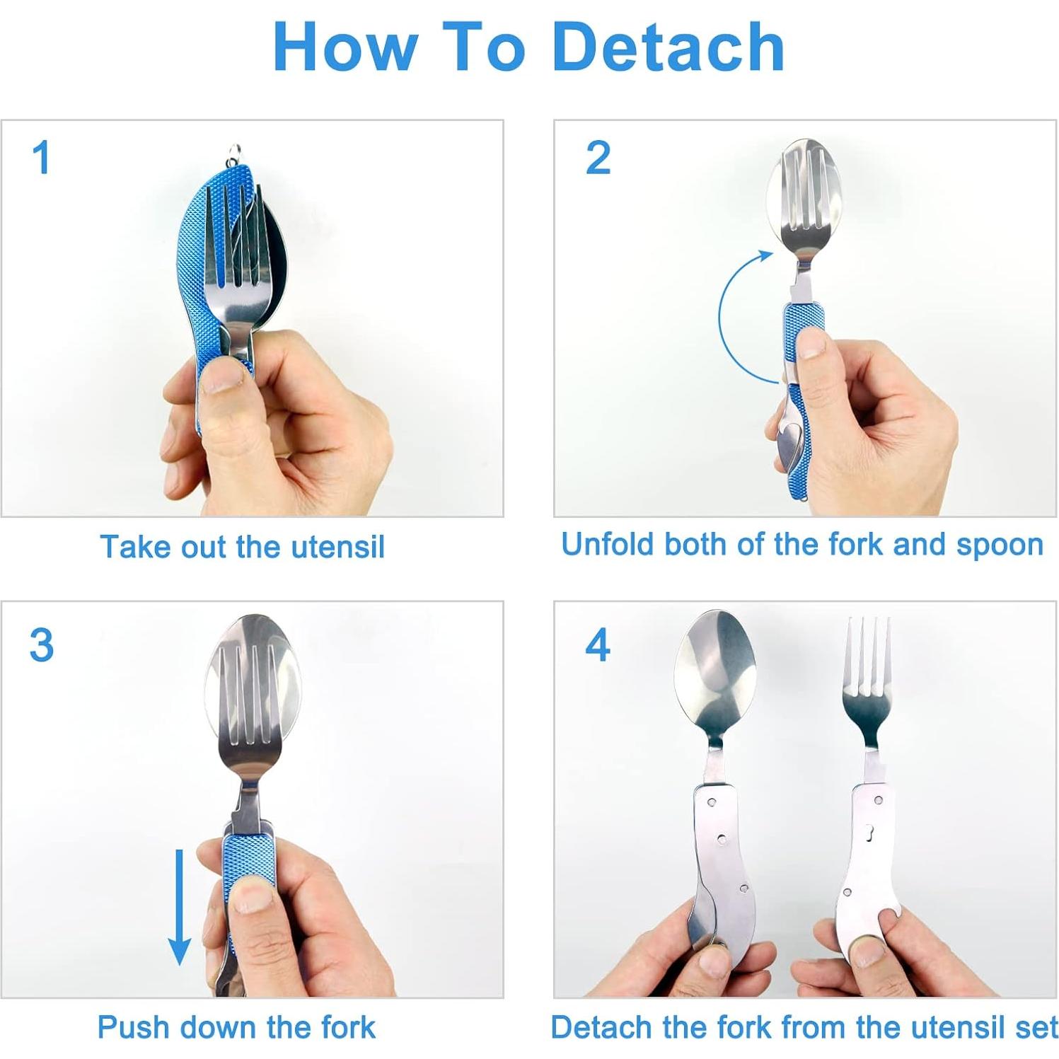 5 Utensilios de Camping EZYoutdoor - Acero Inoxidable 4-en-1