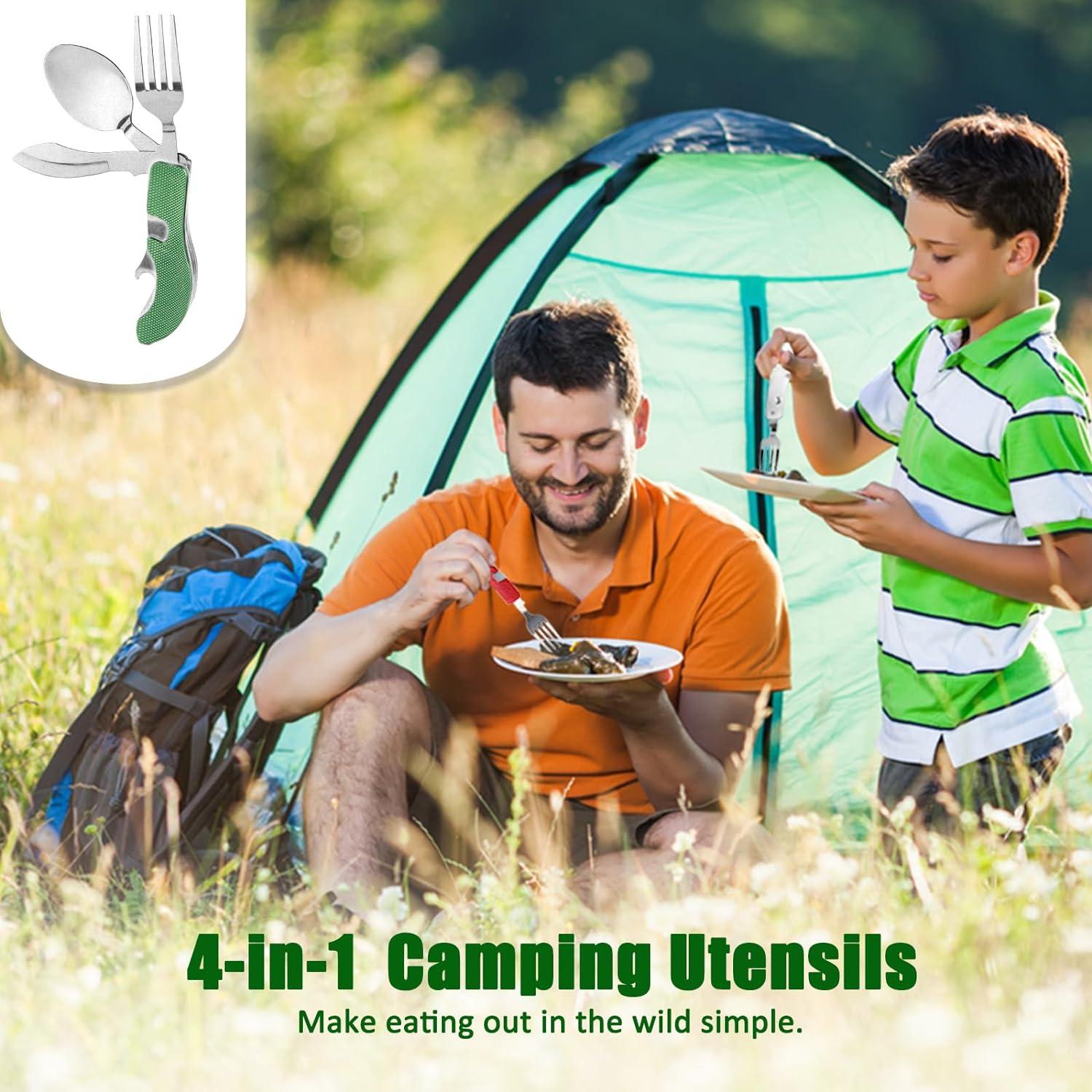 5 Utensilios de Camping EZYoutdoor - Acero Inoxidable 4-en-1