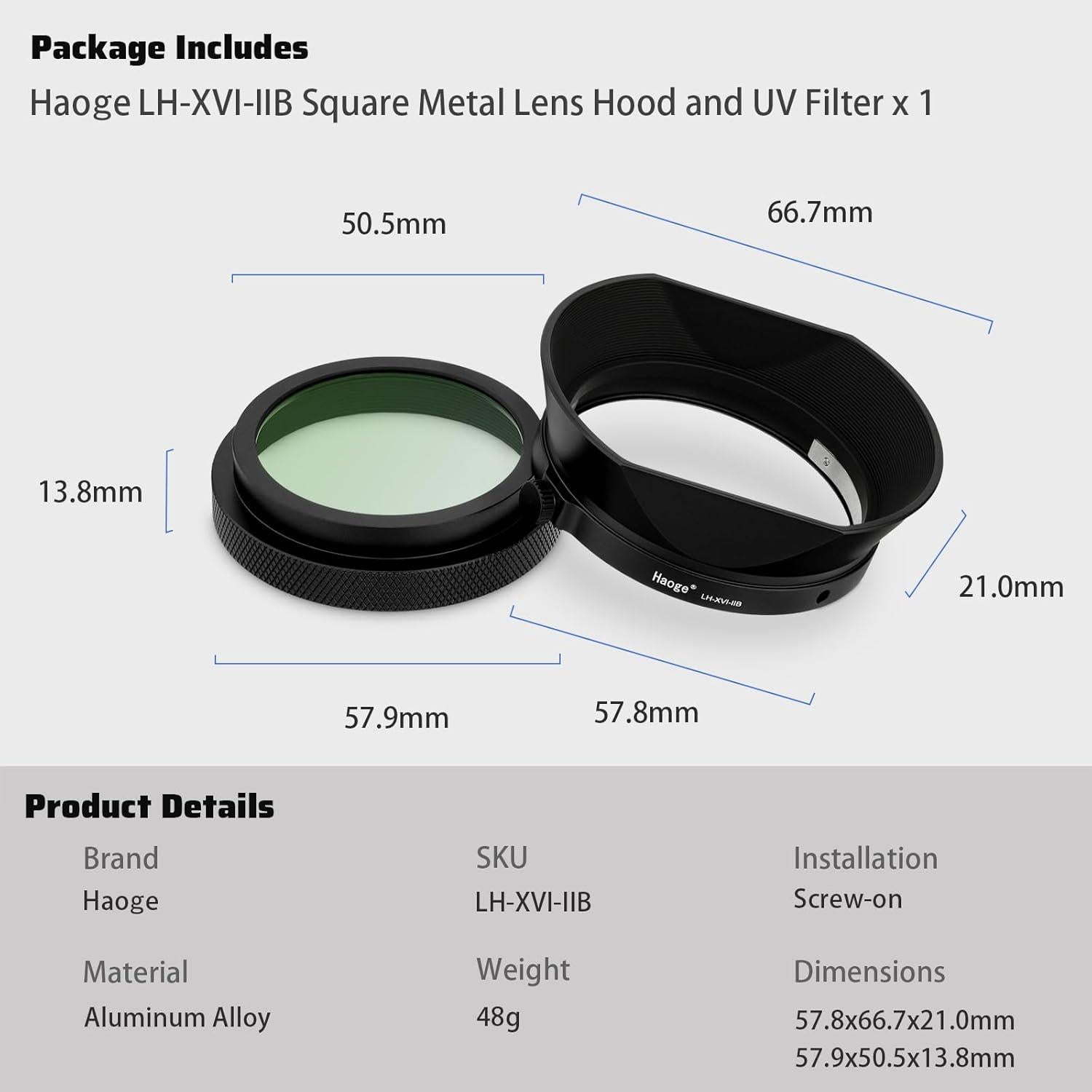 Funda de Lente Cuadrada Haoge + Filtro UV para Fujifilm X100