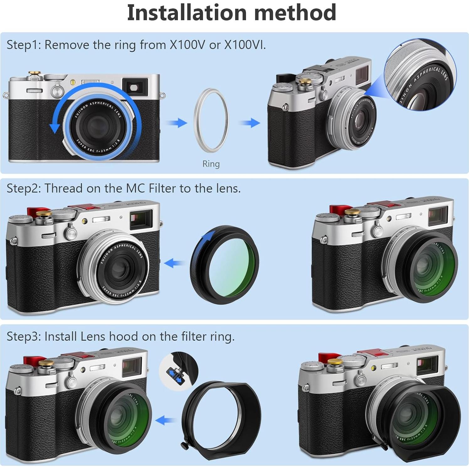Funda de Lente Cuadrada Haoge + Filtro UV para Fujifilm X100