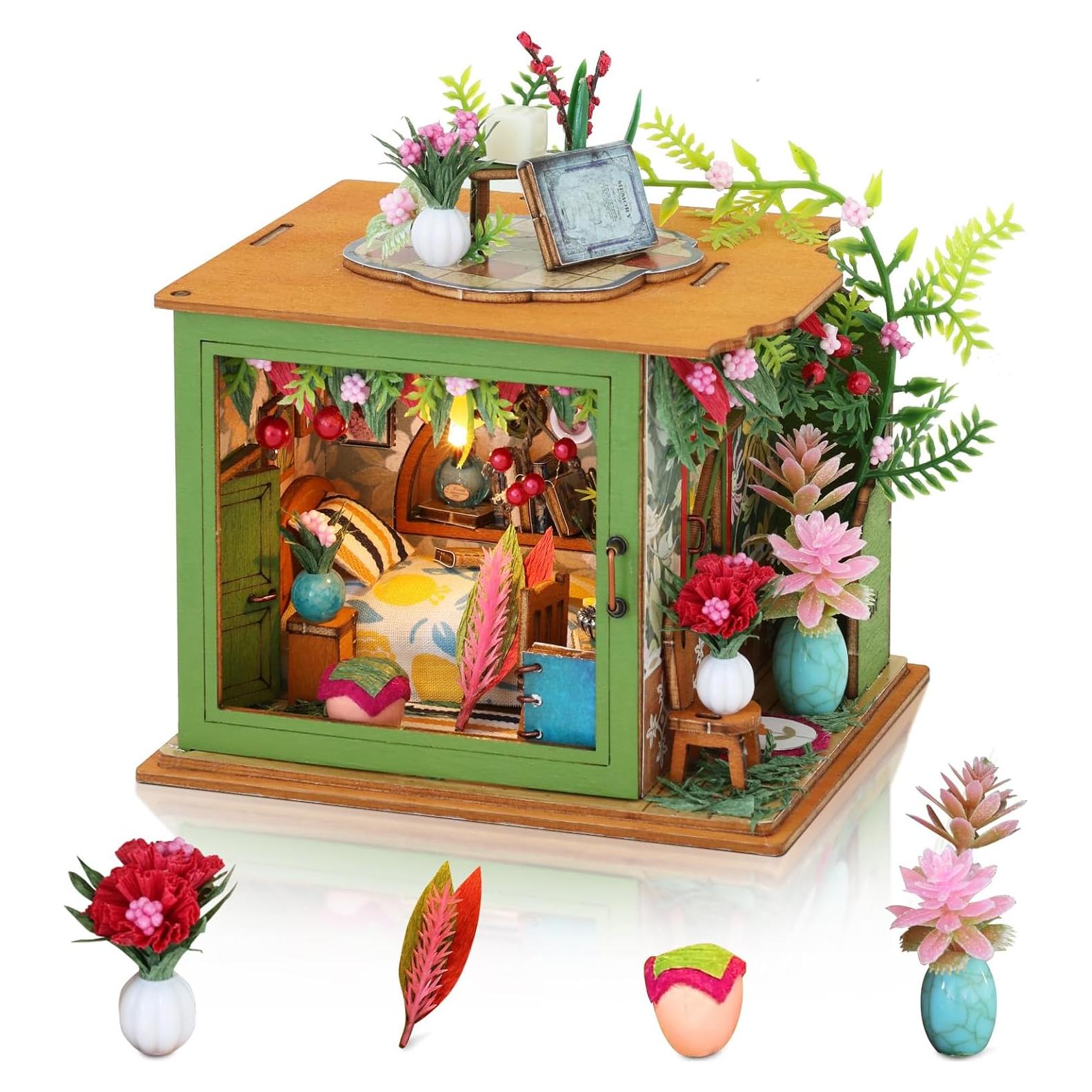 Kit de Casa Miniatura DIY Foyucool con LED - 10.9x9.4x12.9 cm