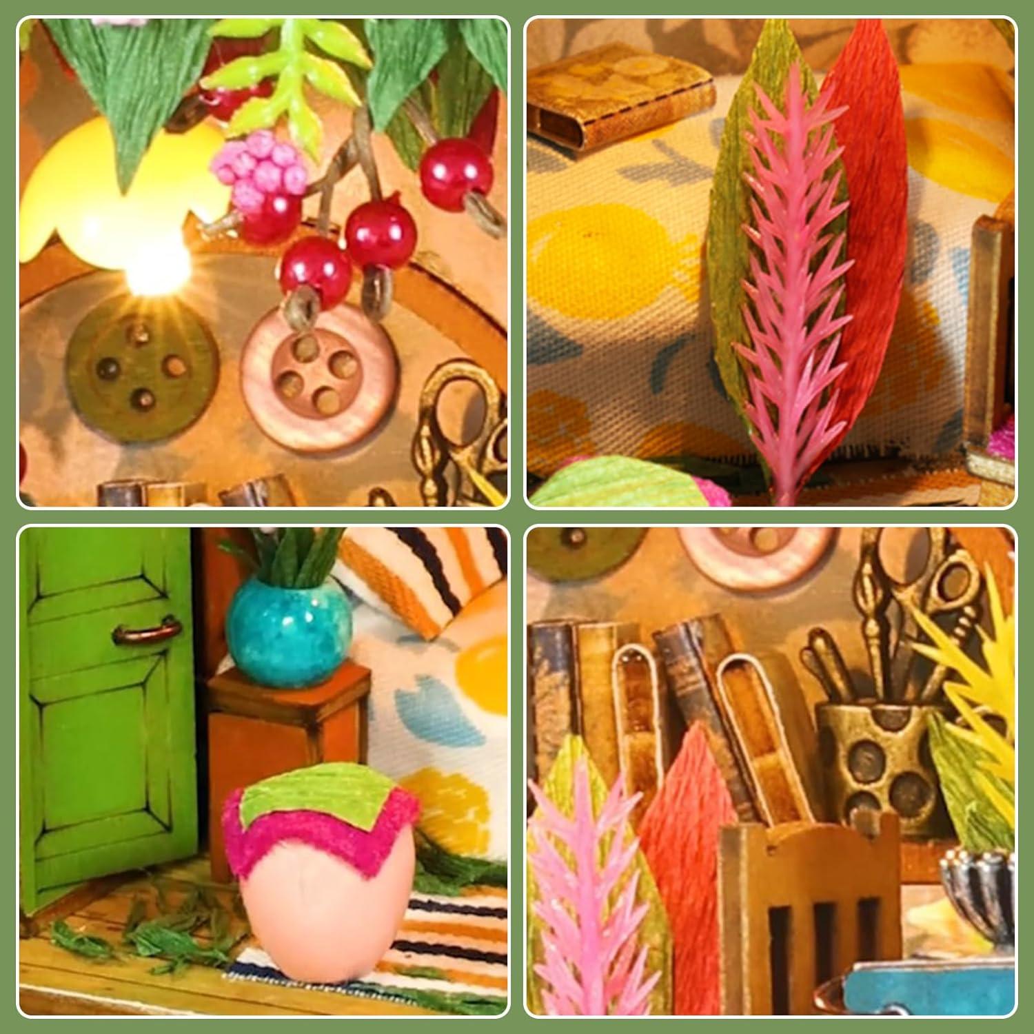 Kit de Casa Miniatura DIY Foyucool con LED - 10.9x9.4x12.9 cm