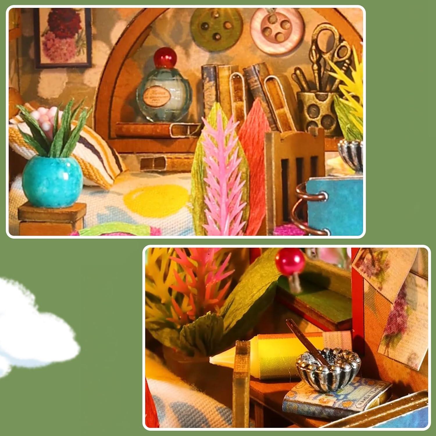 Kit de Casa Miniatura DIY Foyucool con LED - 10.9x9.4x12.9 cm