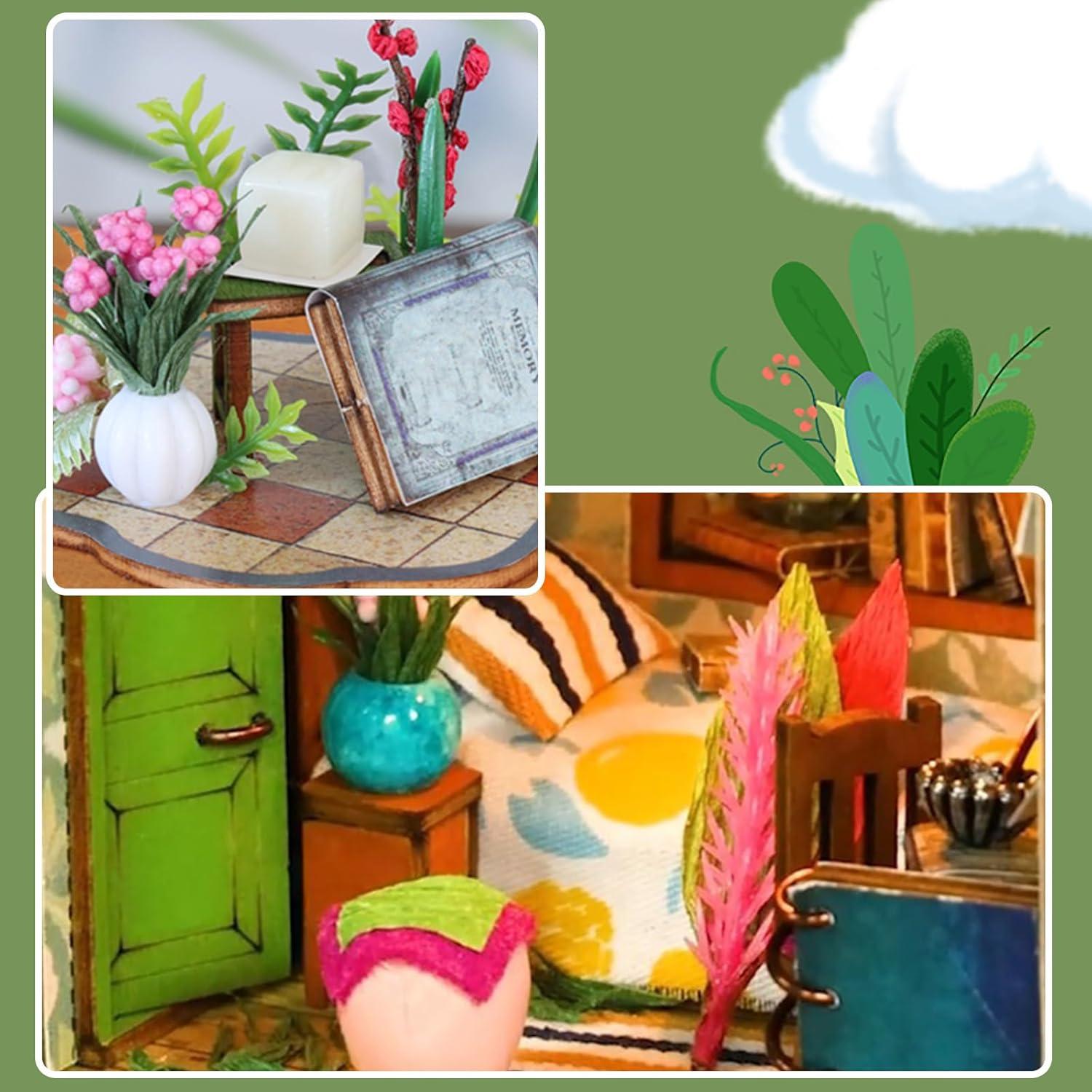 Kit de Casa Miniatura DIY Foyucool con LED - 10.9x9.4x12.9 cm