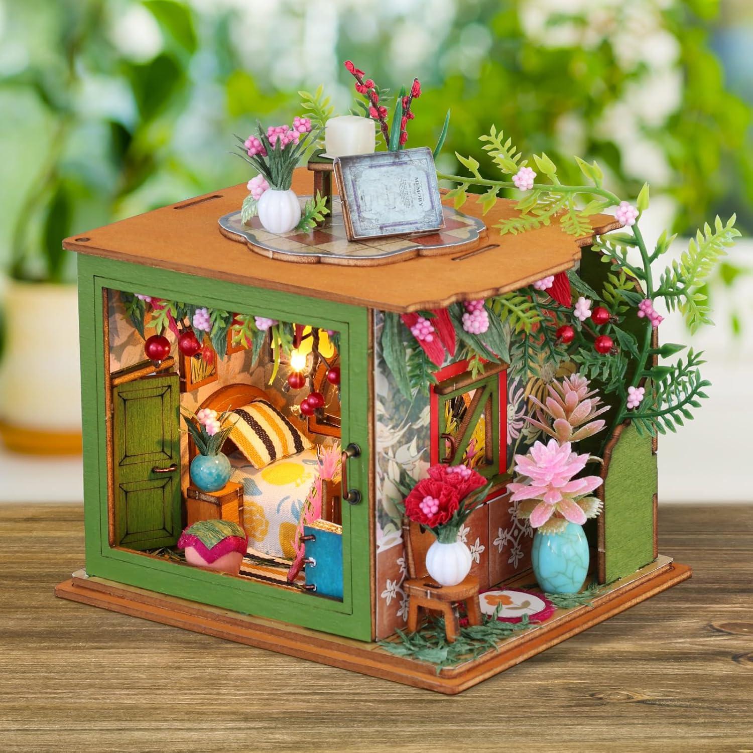 Kit de Casa Miniatura DIY Foyucool con LED - 10.9x9.4x12.9 cm