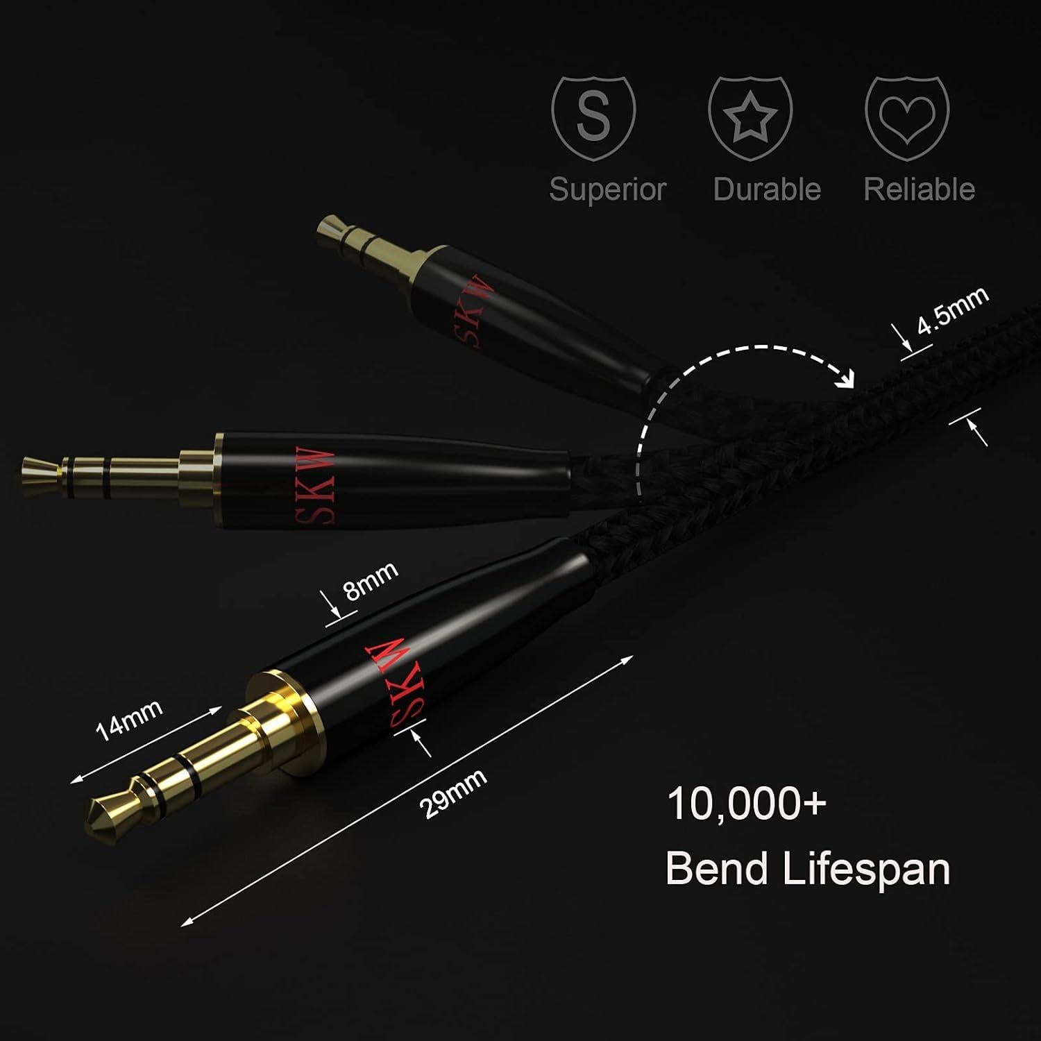 Cable Auxiliar SKW 3.5mm Hi-Fi 2m Negro para Coche y Casa