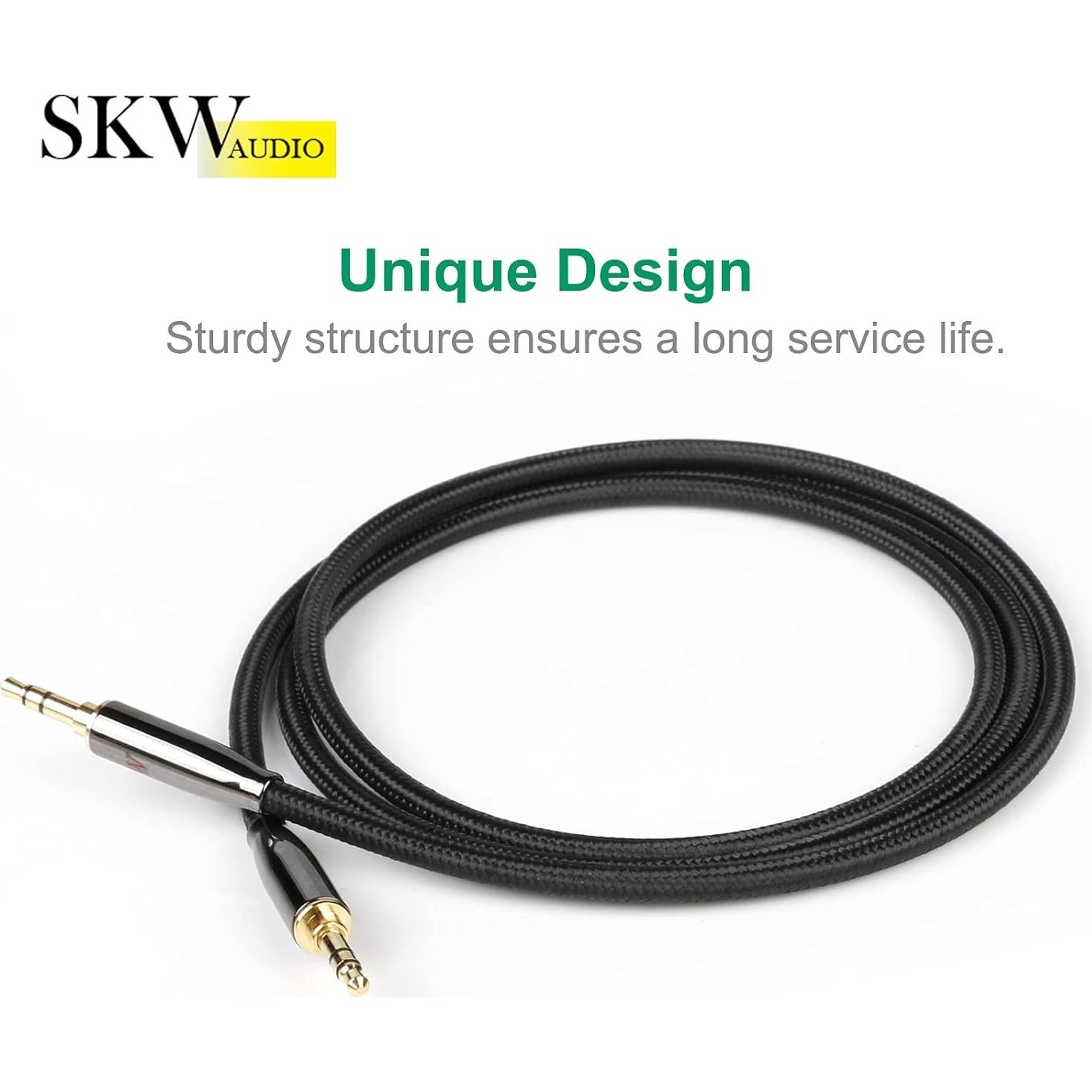 Cable Auxiliar SKW 3.5mm Hi-Fi 2m Negro para Coche y Casa