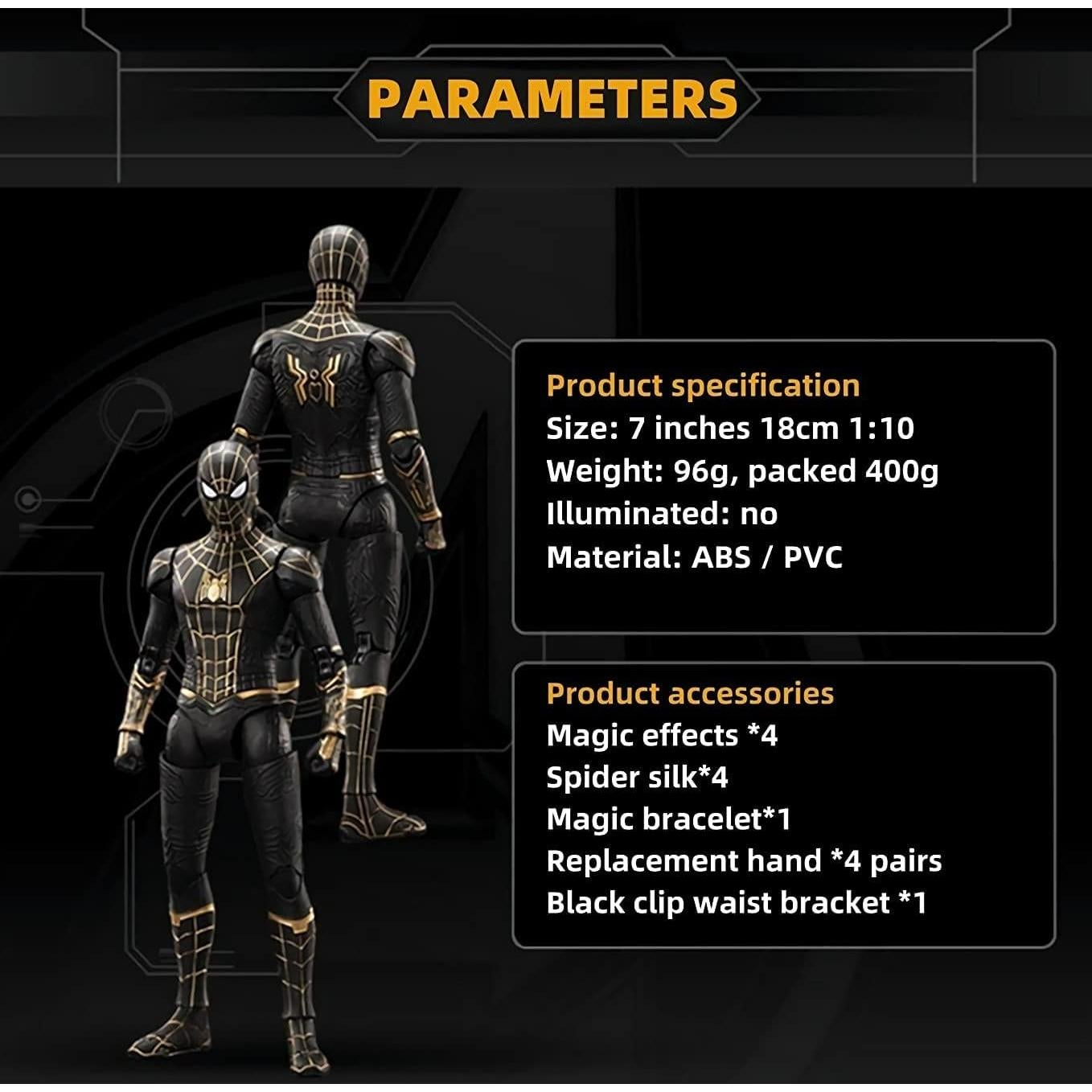 Figura de Acción Spiderman ZD Toys 7" Negro y Dorado 2022