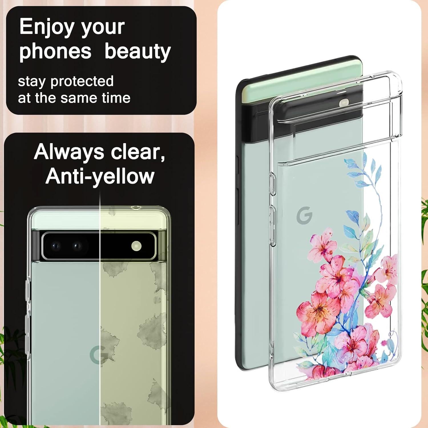 Funda TPU Transparente CameCosy para Google Pixel 6A - Flor de Cerezo