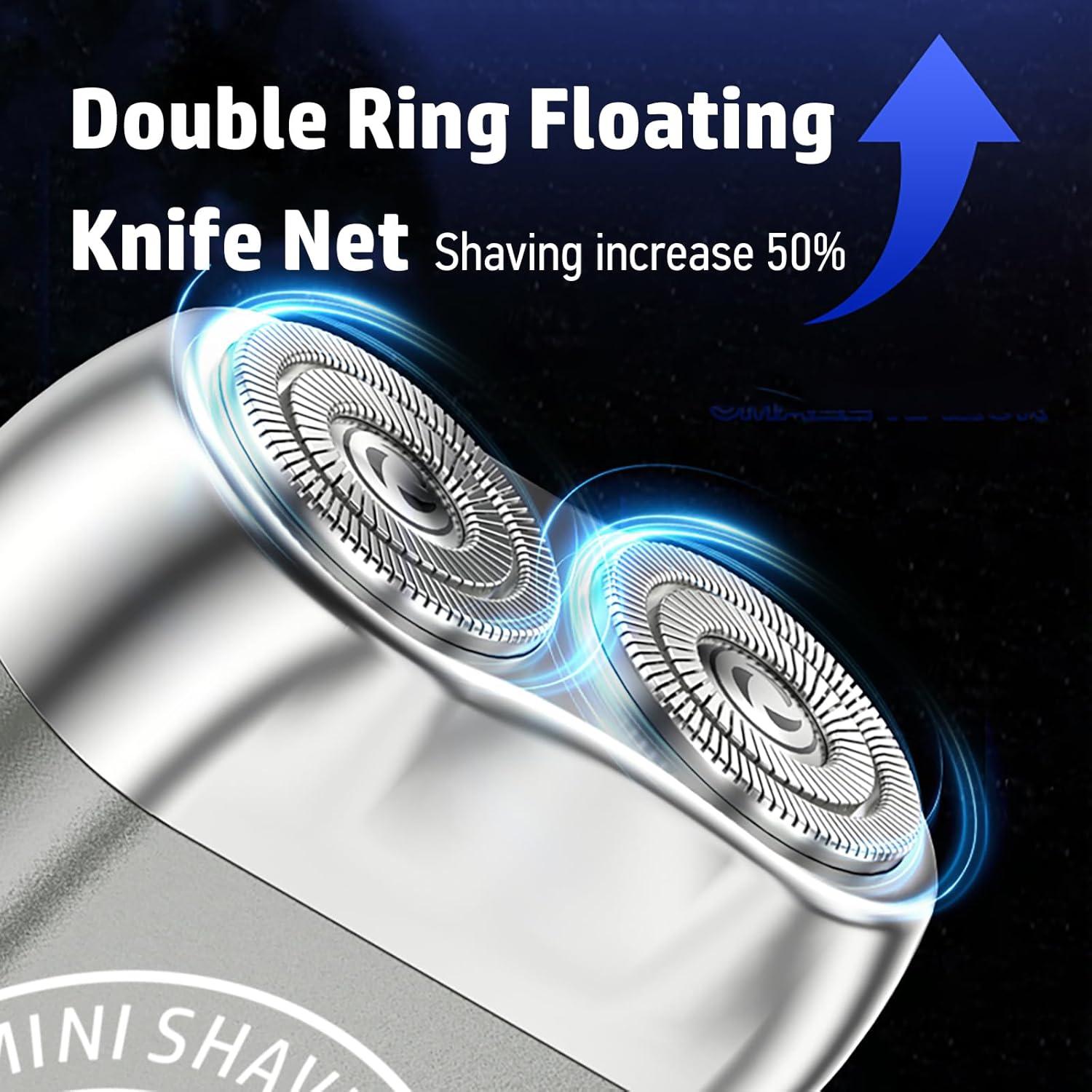 Mini Afeitadora Eléctrica Doble Cabezal USB-C Impermeable Plata