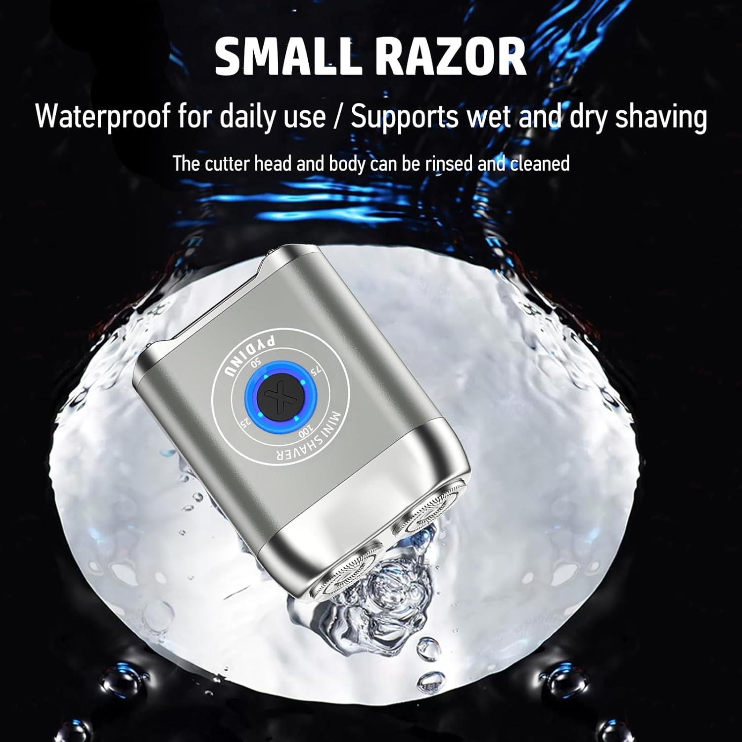 Mini Afeitadora Eléctrica Doble Cabezal USB-C Impermeable Plata