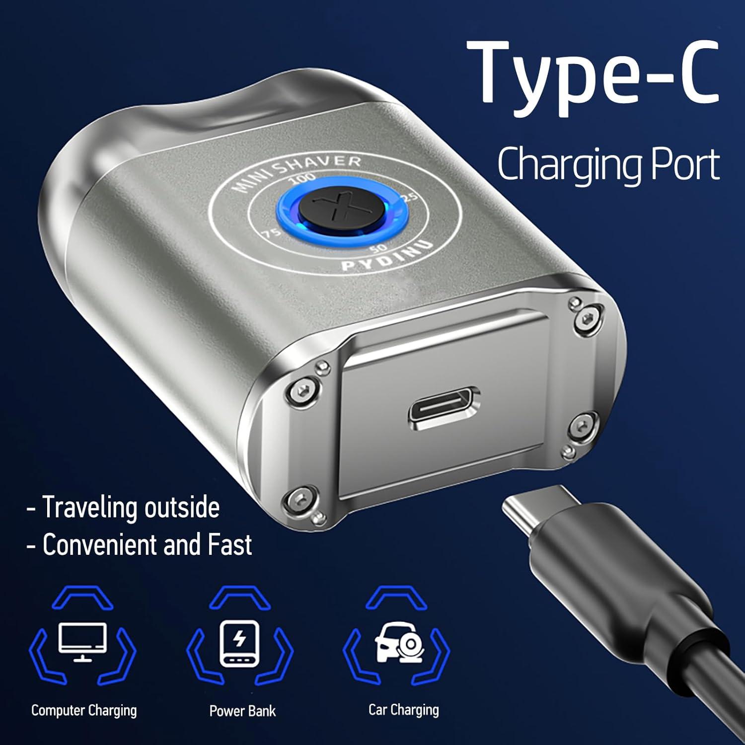 Mini Afeitadora Eléctrica Doble Cabezal USB-C Impermeable Plata