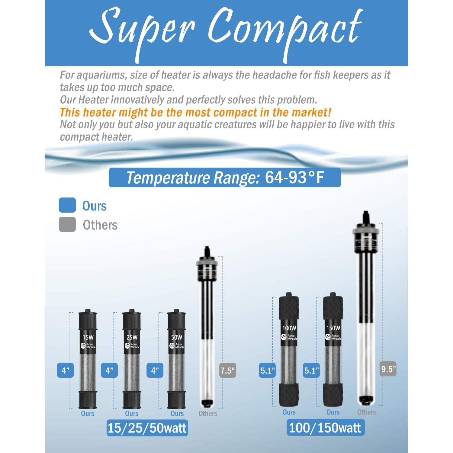 Calentador de Acuario 15W AquaMiracle Súper Corto Digital LED