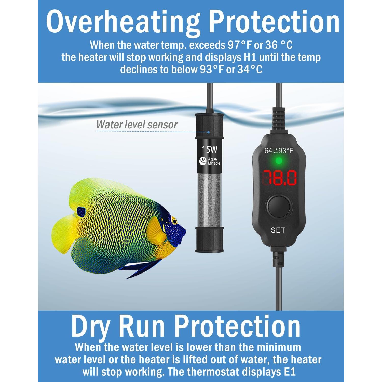 Calentador de Acuario 15W AquaMiracle Súper Corto Digital LED