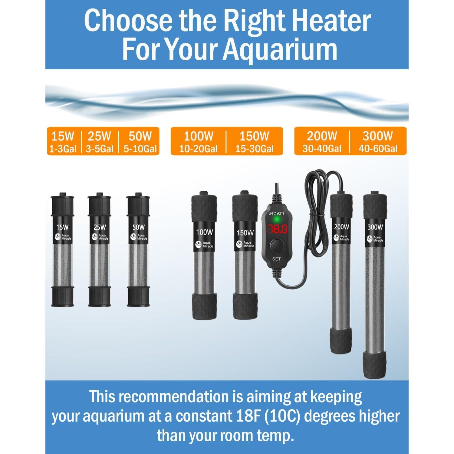 Calentador de Acuario 15W AquaMiracle Súper Corto Digital LED