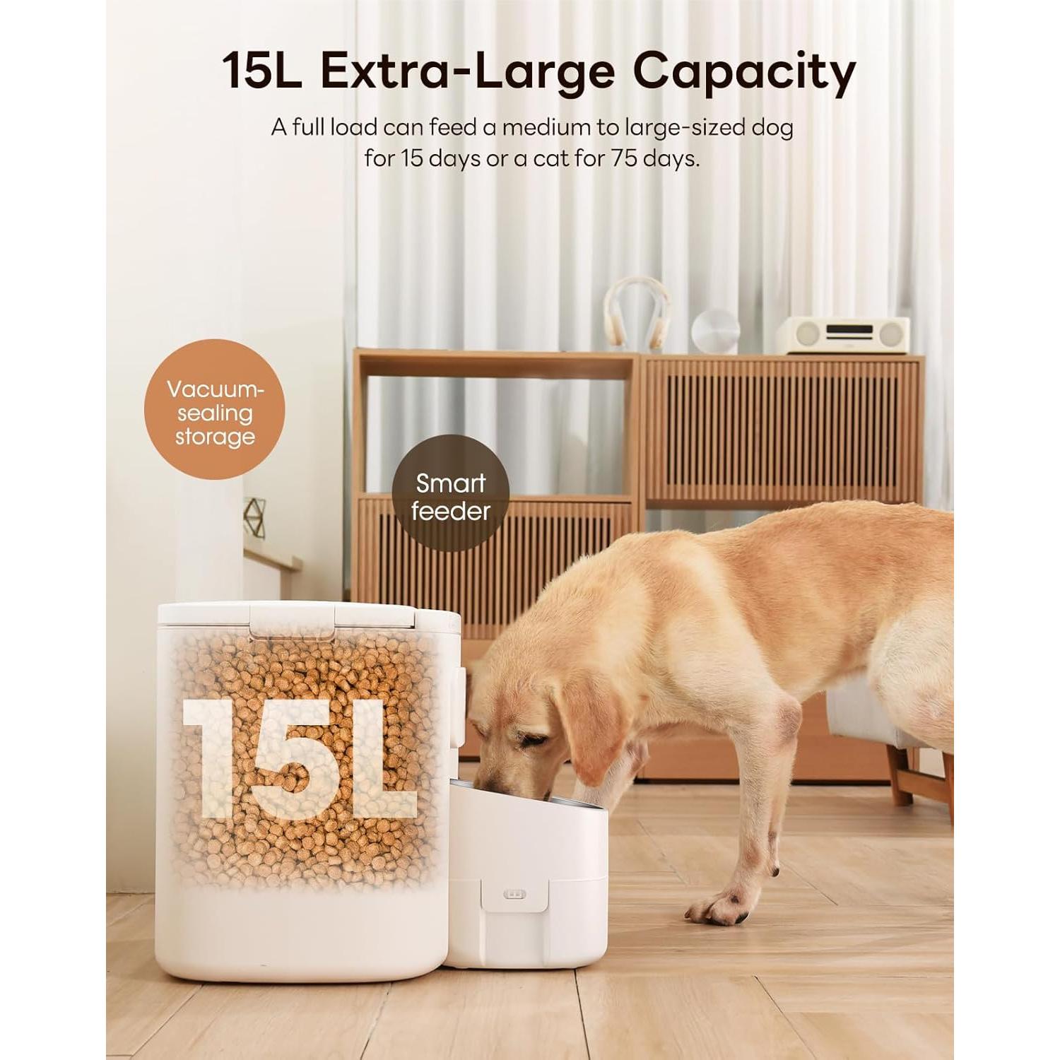 Comedero Automático Dokoo 15L para Perros Grandes, 6 Comidas