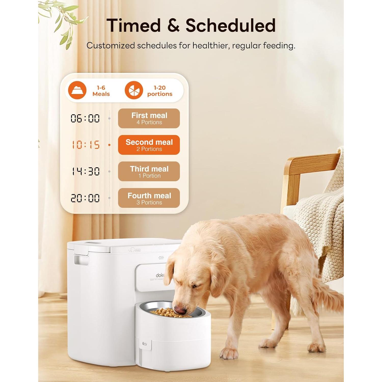 Comedero Automático Dokoo 15L para Perros Grandes, 6 Comidas