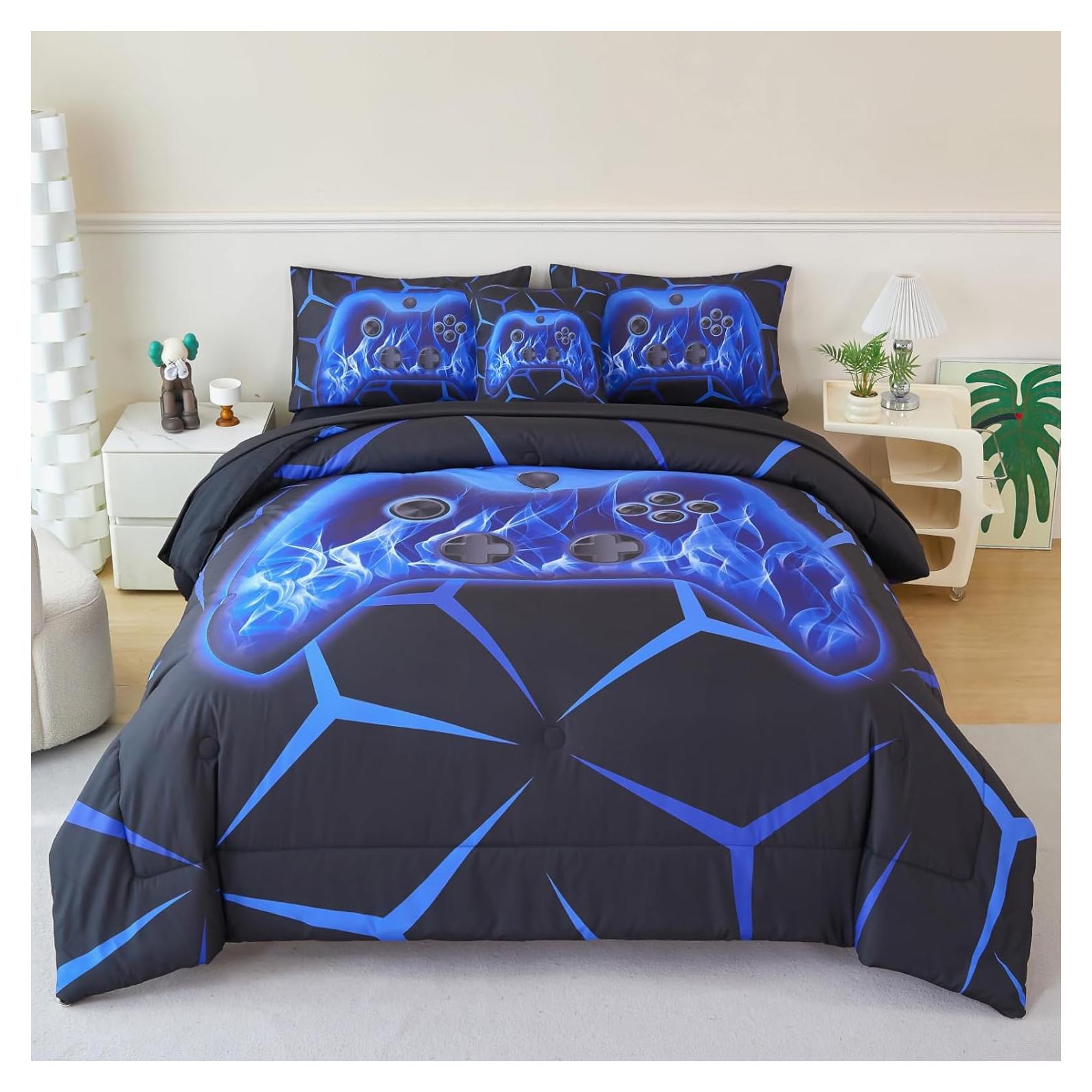 Conjunto de Edredón Gamer ZRNBAST Individual 6 Piezas Azul