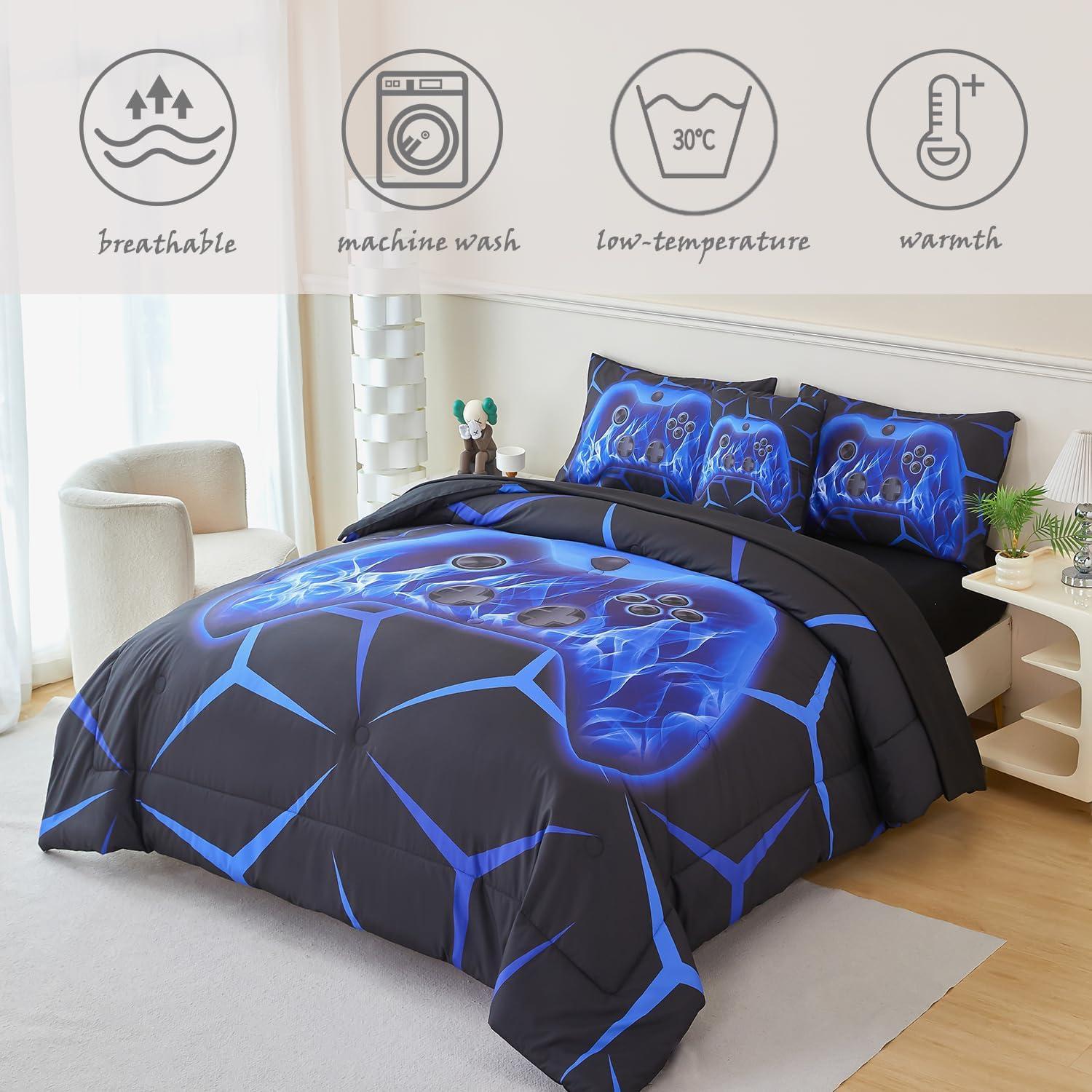 Conjunto de Edredón Gamer ZRNBAST Individual 6 Piezas Azul