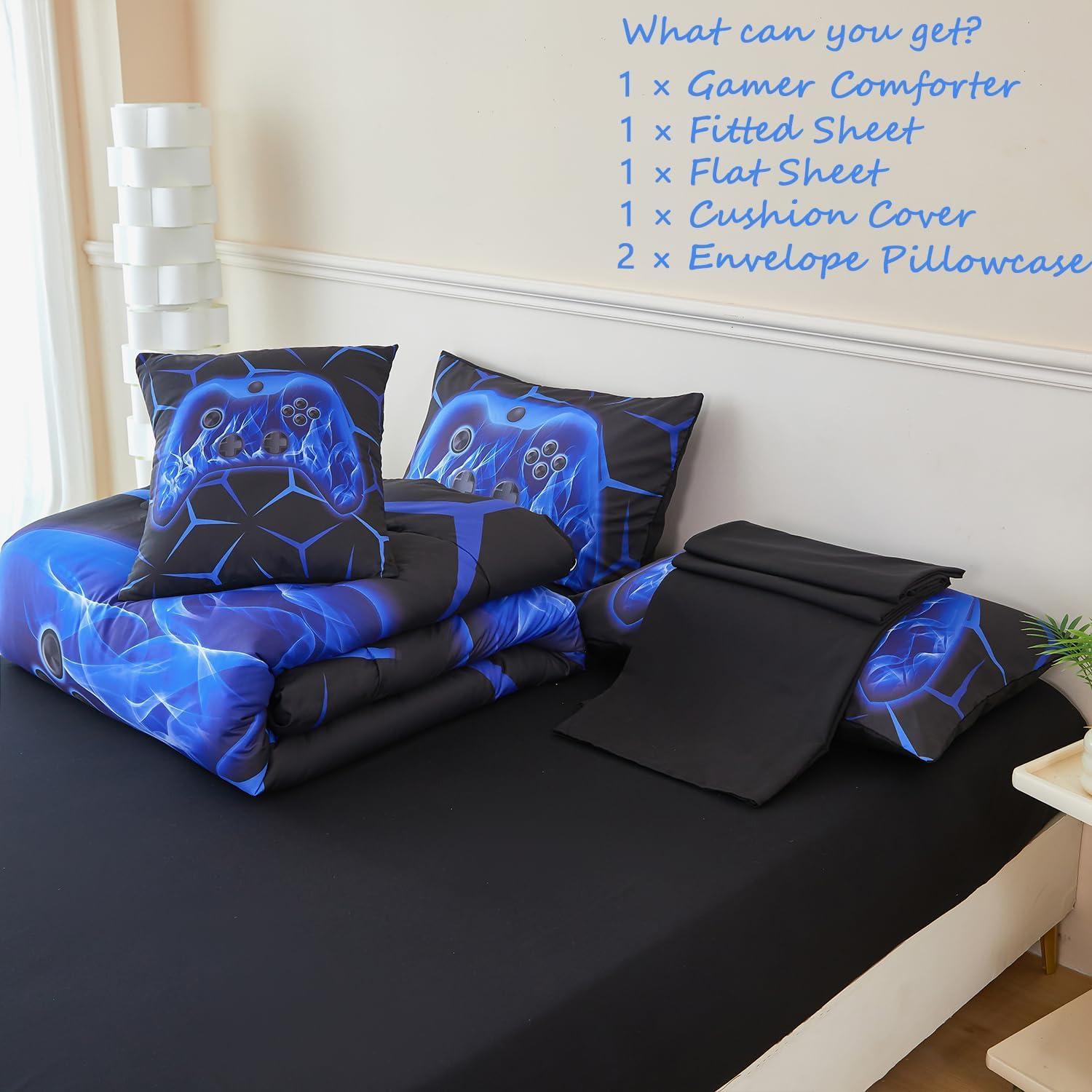 Conjunto de Edredón Gamer ZRNBAST Individual 6 Piezas Azul