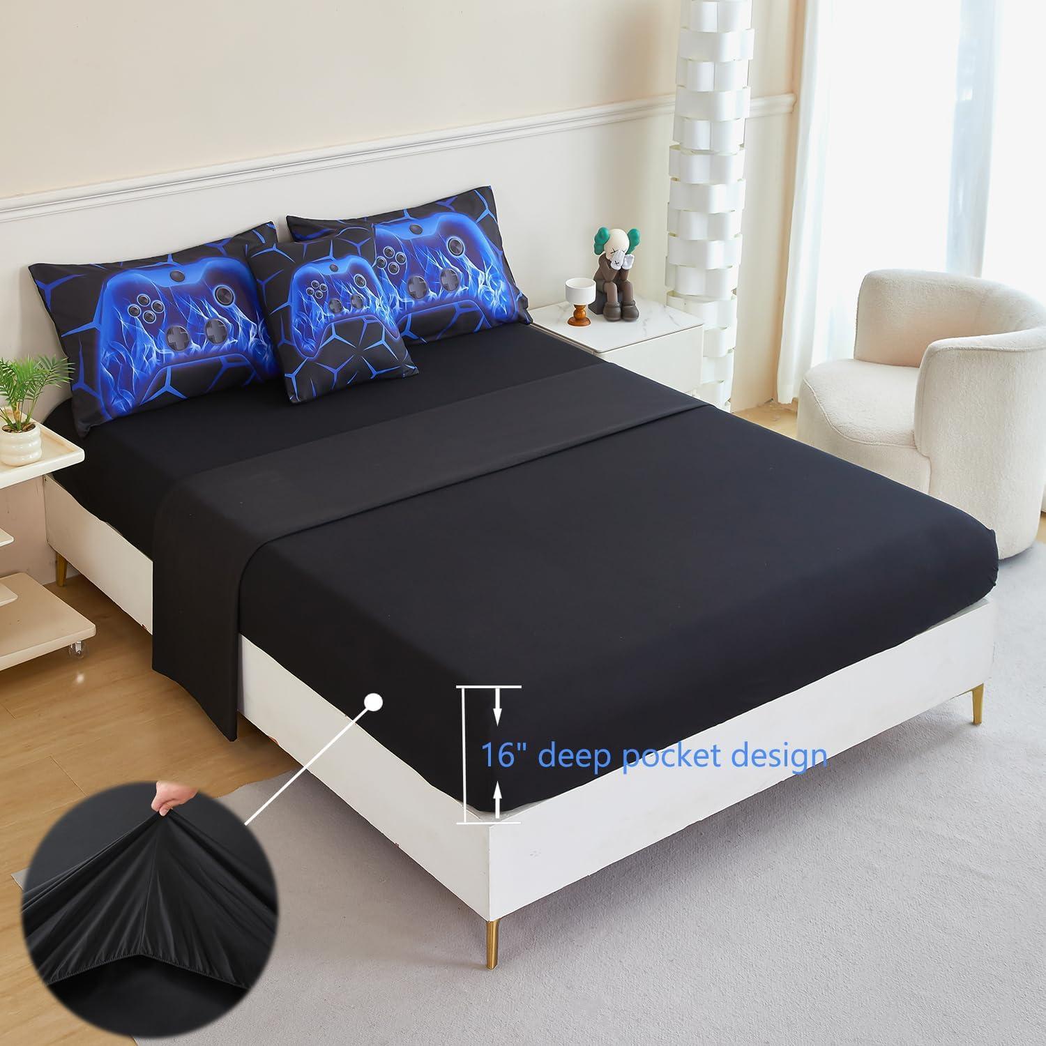 Conjunto de Edredón Gamer ZRNBAST Individual 6 Piezas Azul