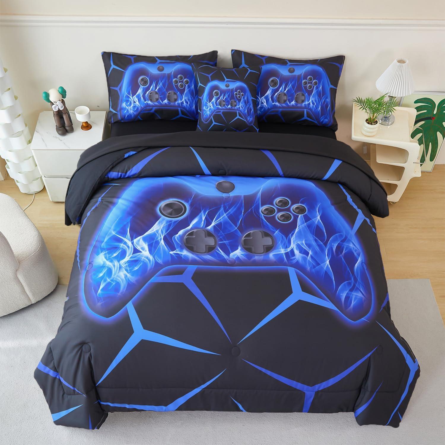 Conjunto de Edredón Gamer ZRNBAST Individual 6 Piezas Azul