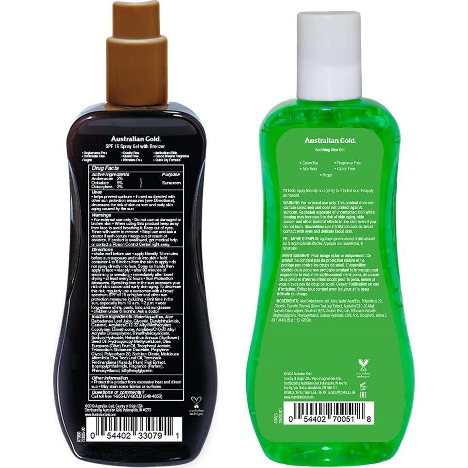 Set de Cuidado Solar Australian Gold: Protector Solar SPF 15 y Gel Aloe Vera