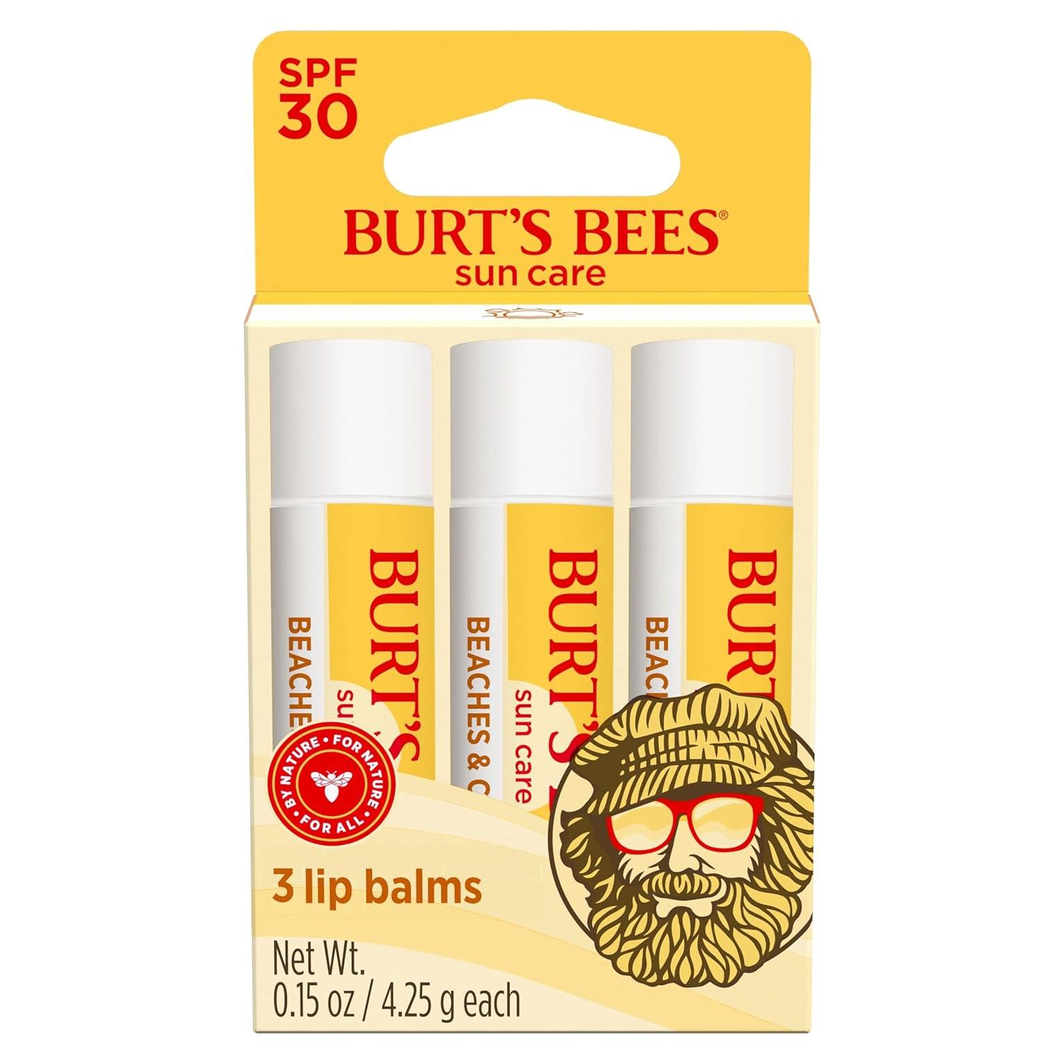 Bálsamo Labial Burt's Bees SPF 30 Playas y Crema - 3 Tubos
