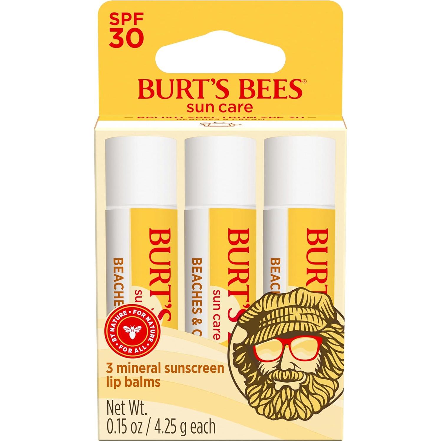 Bálsamo Labial Burt's Bees SPF 30 Playas y Crema - 3 Tubos